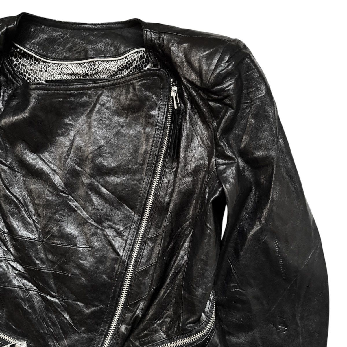 14th Addiction G.Attitude Asymetrical Leather Jacket Size ONE SIZE - 4 Thumbnail