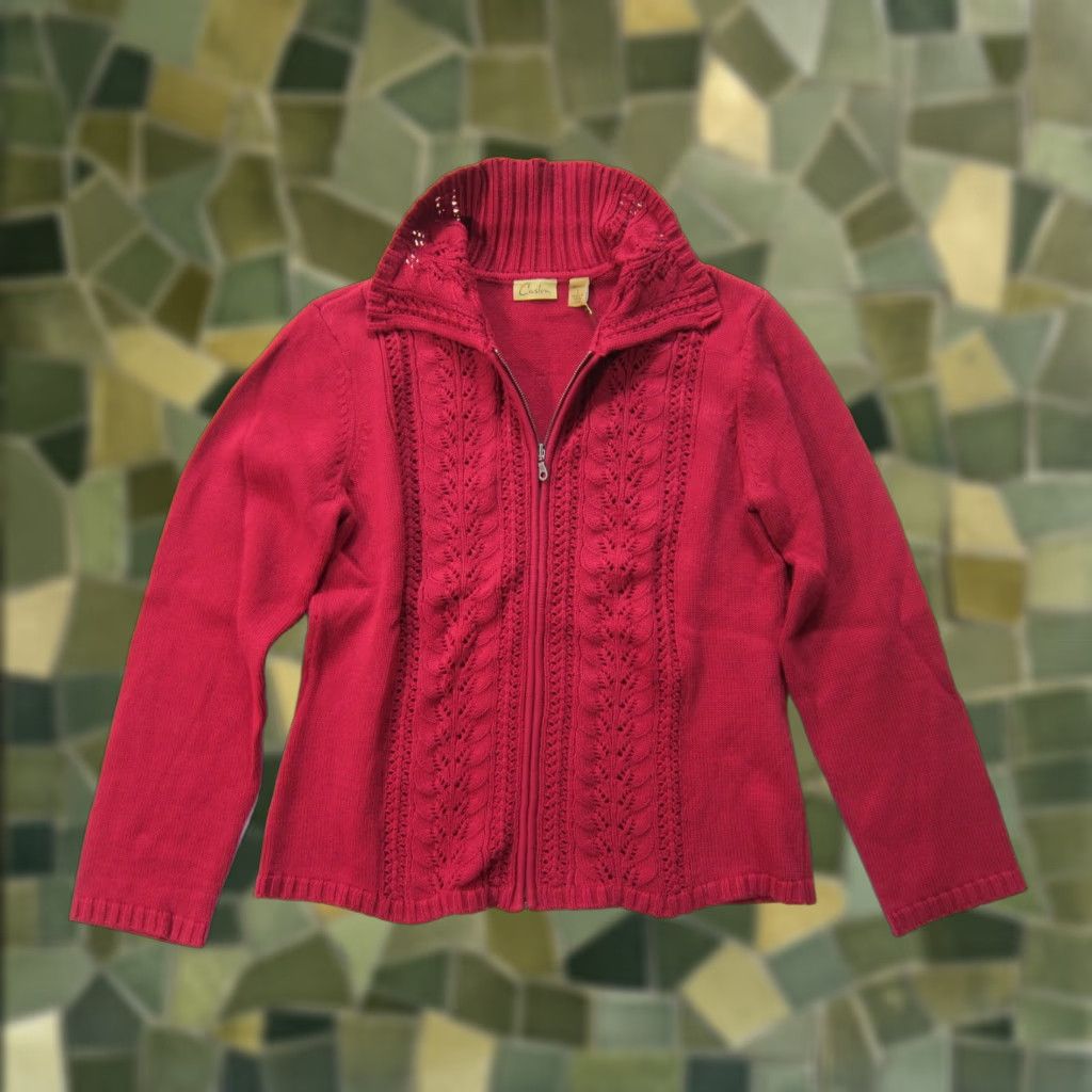 Vintage VINTAGE Caslon 100% Cotton Moroccan Red Knit Collared Zip Cardigan Sweater Women LP Size L / US 10 / IT 46 - 1 Thumbnail