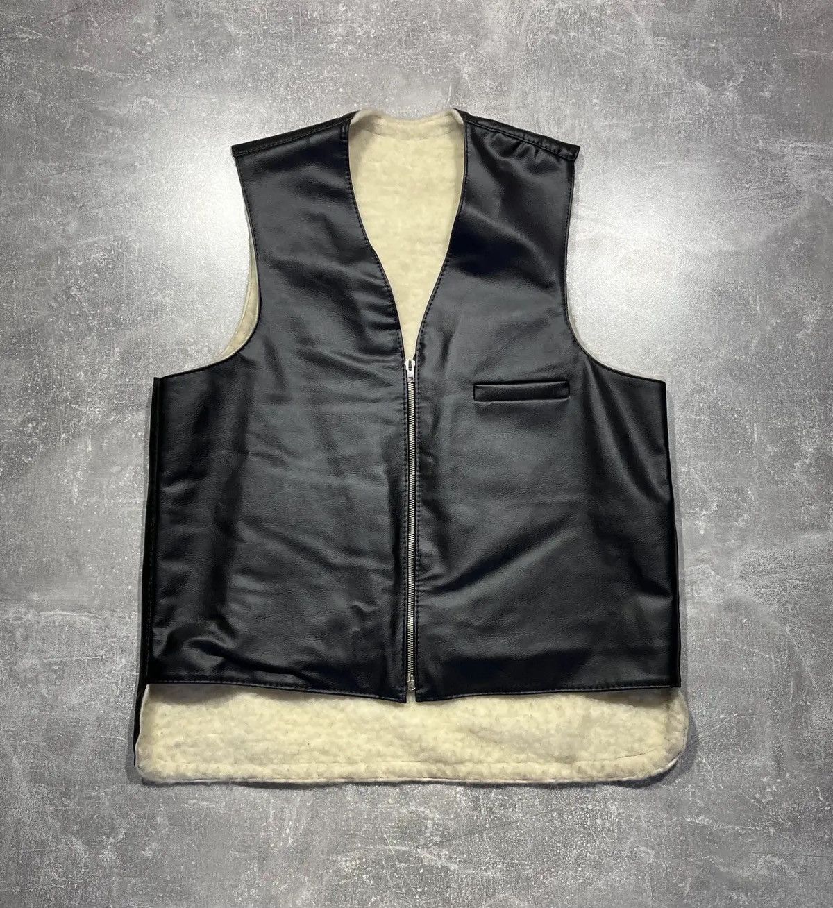 Pre-owned Archival Clothing X Leather Jacket Vintage Leather Vest Sheep Fur Fashion Y2k Style In Black
