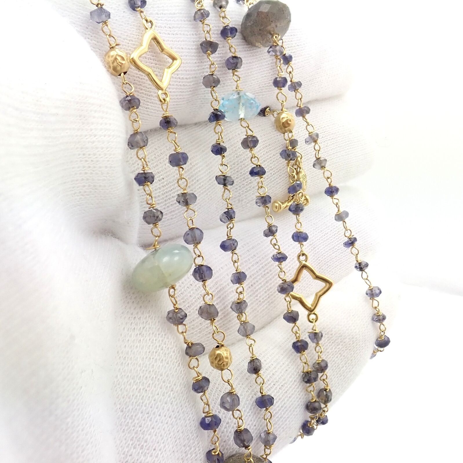 18k Yellow Gold 46 Long Chain Bead Toggle Necklace