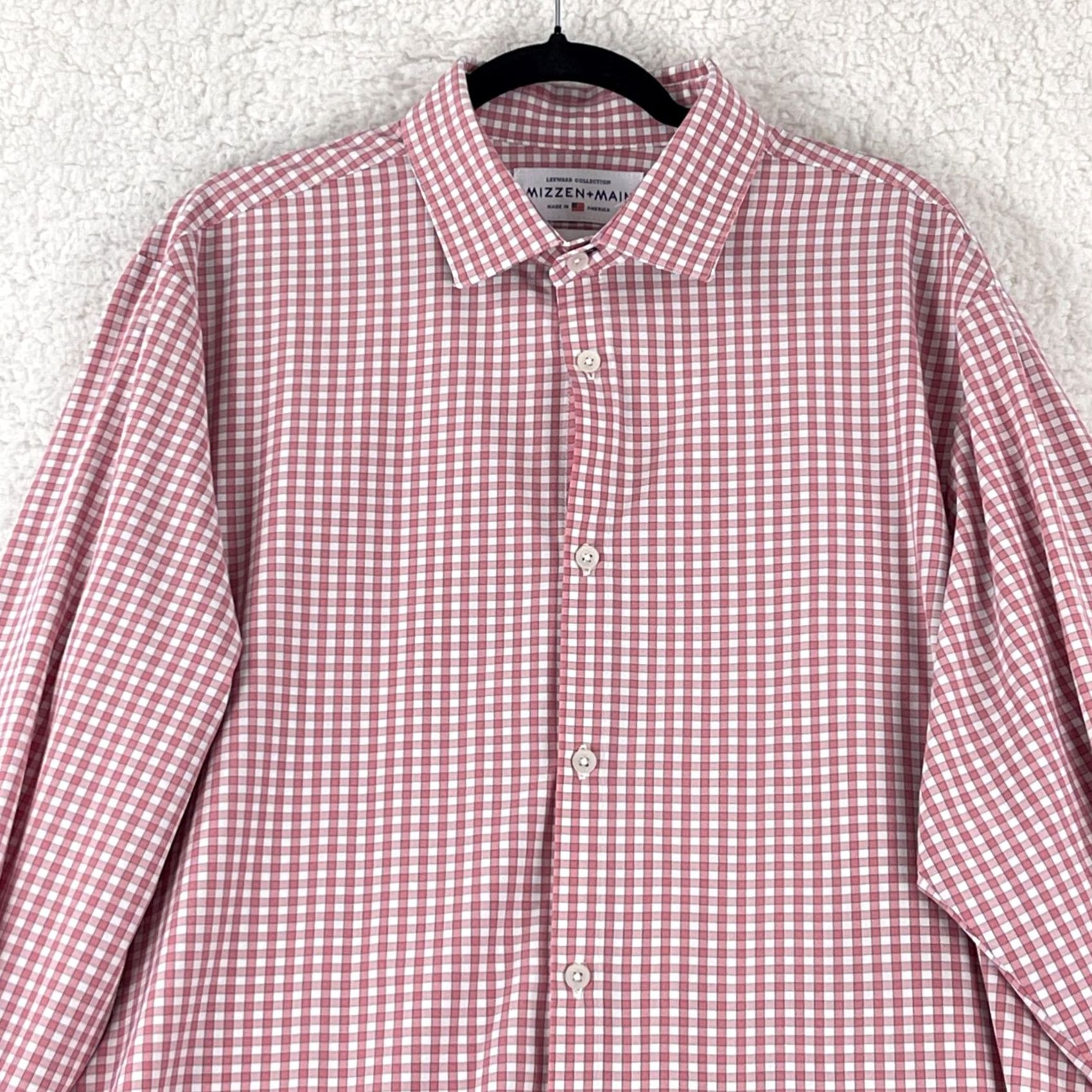 Mizzen+Main Mizzen+Main Dress Shirt Mens XXL Red Plaid Button-Up Sleeve Long Sleeve Regular Fit USA Made EUC Size 48R - 3 Thumbnail