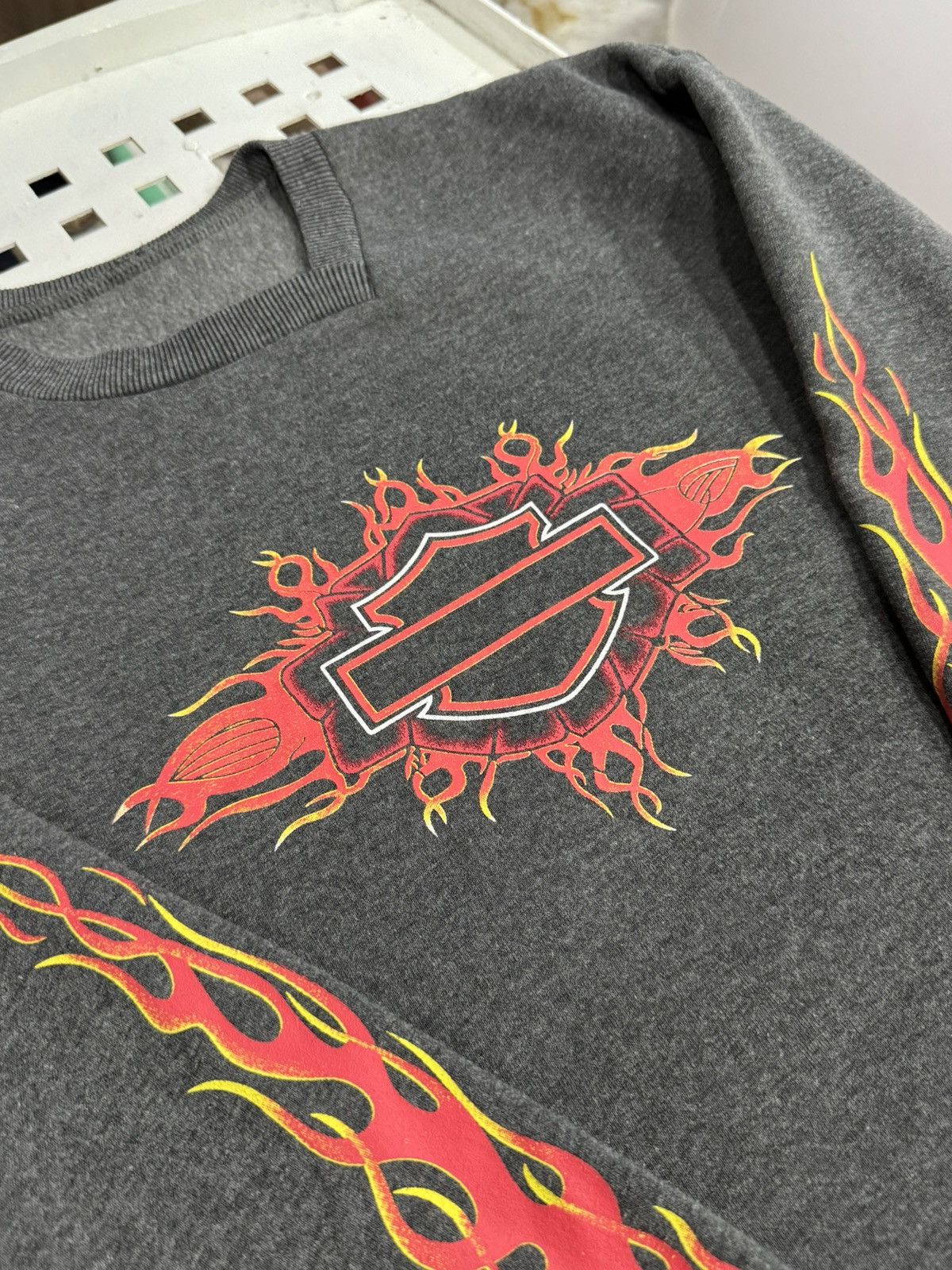 Vintage Harley Davidson Flame Big Logo Hoodie Fire Sleeves