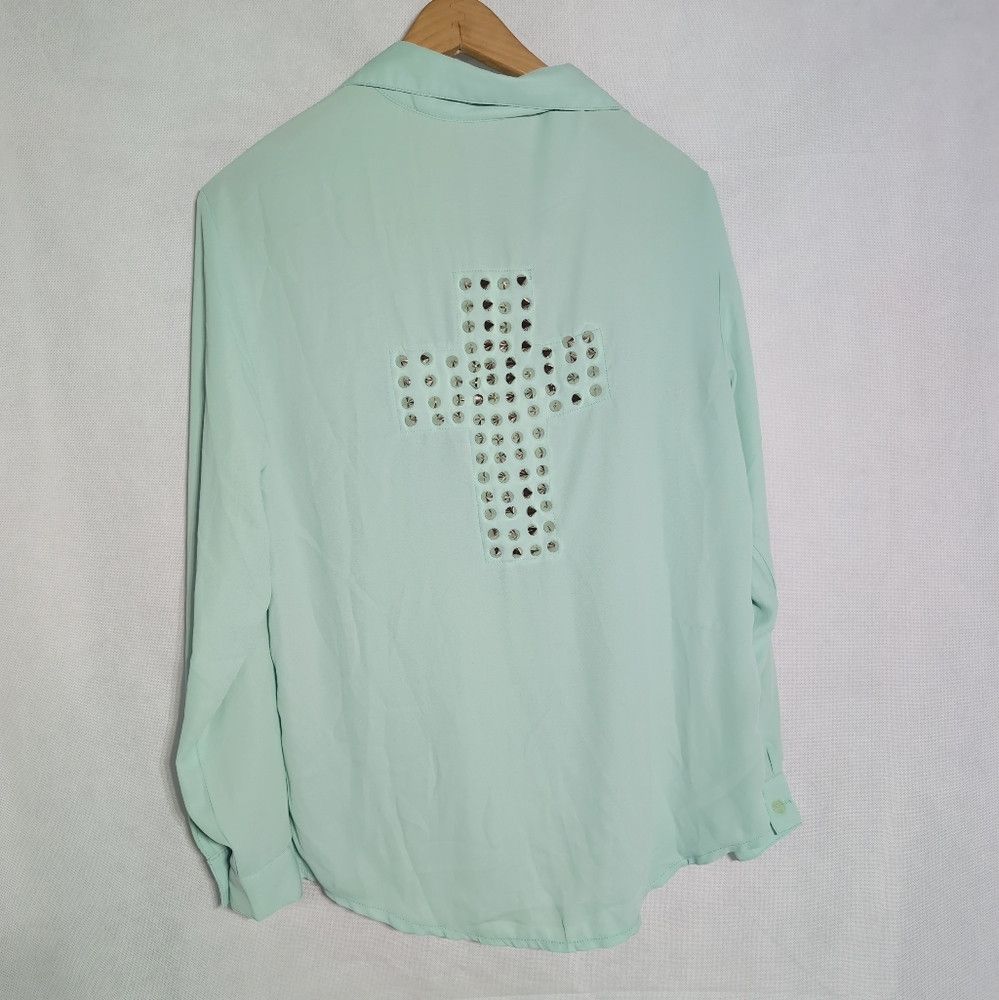Other Vintage Studded Cross S Light Blue Green Shirt By Reverse Size S / US 4 / IT 40 - 4 Thumbnail