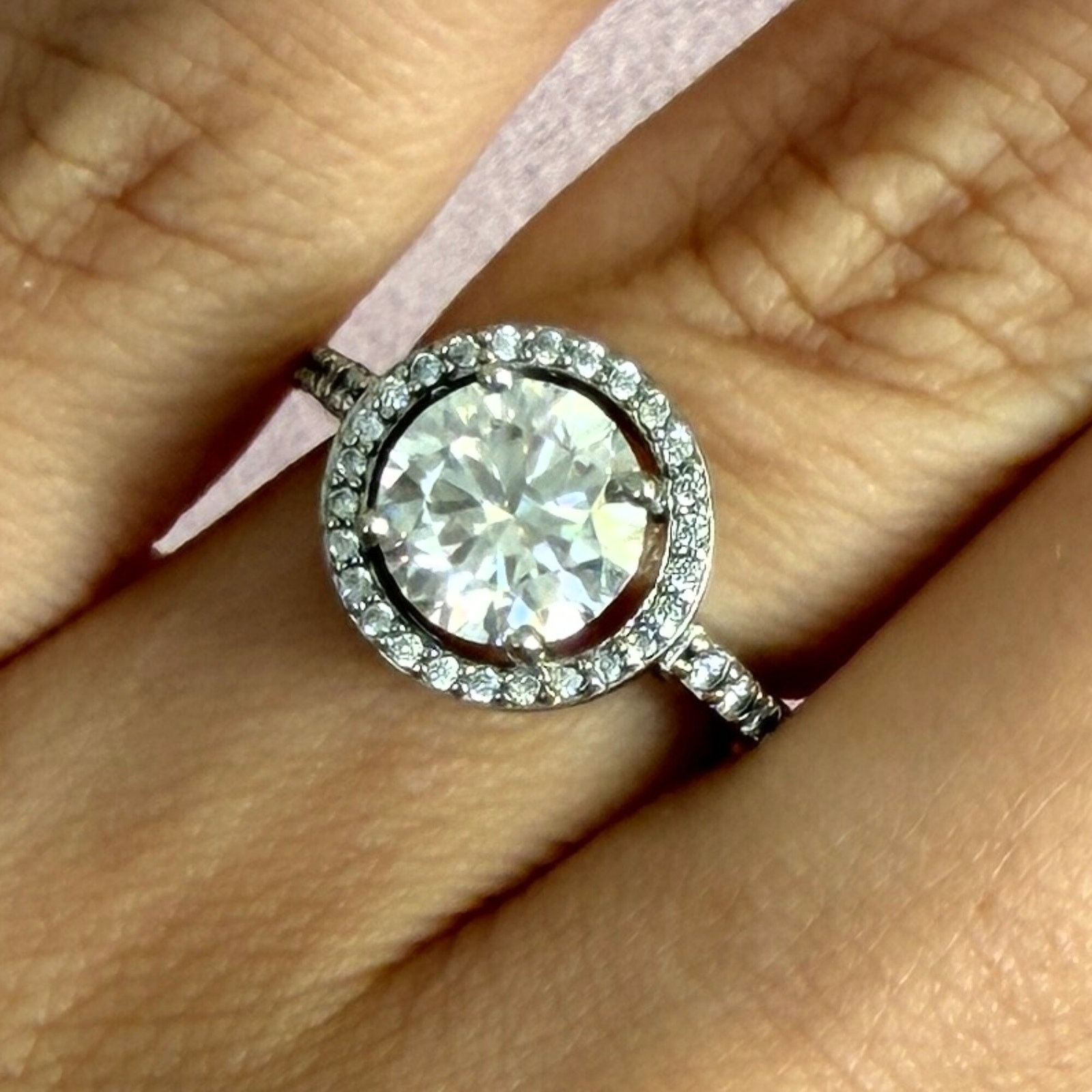 Sterling Silver sterling silver round-cut cz & halo ring size 5.25 Size ONE SIZE - 1 Thumbnail