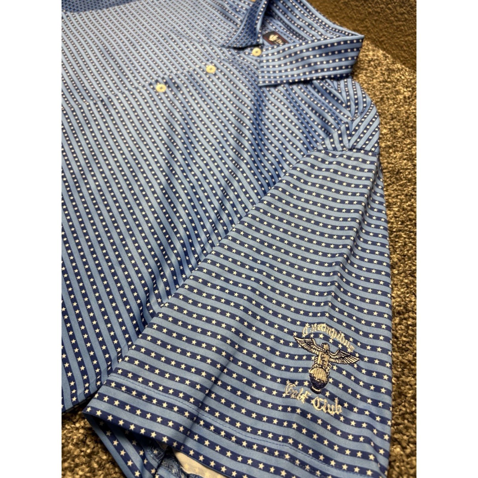Vintage Donald Ross Polo Men Medium Stars Stripes Golf Shirt USA Blue All Over Print AOP Size US M / EU 48-50 / 2 - 5 Thumbnail