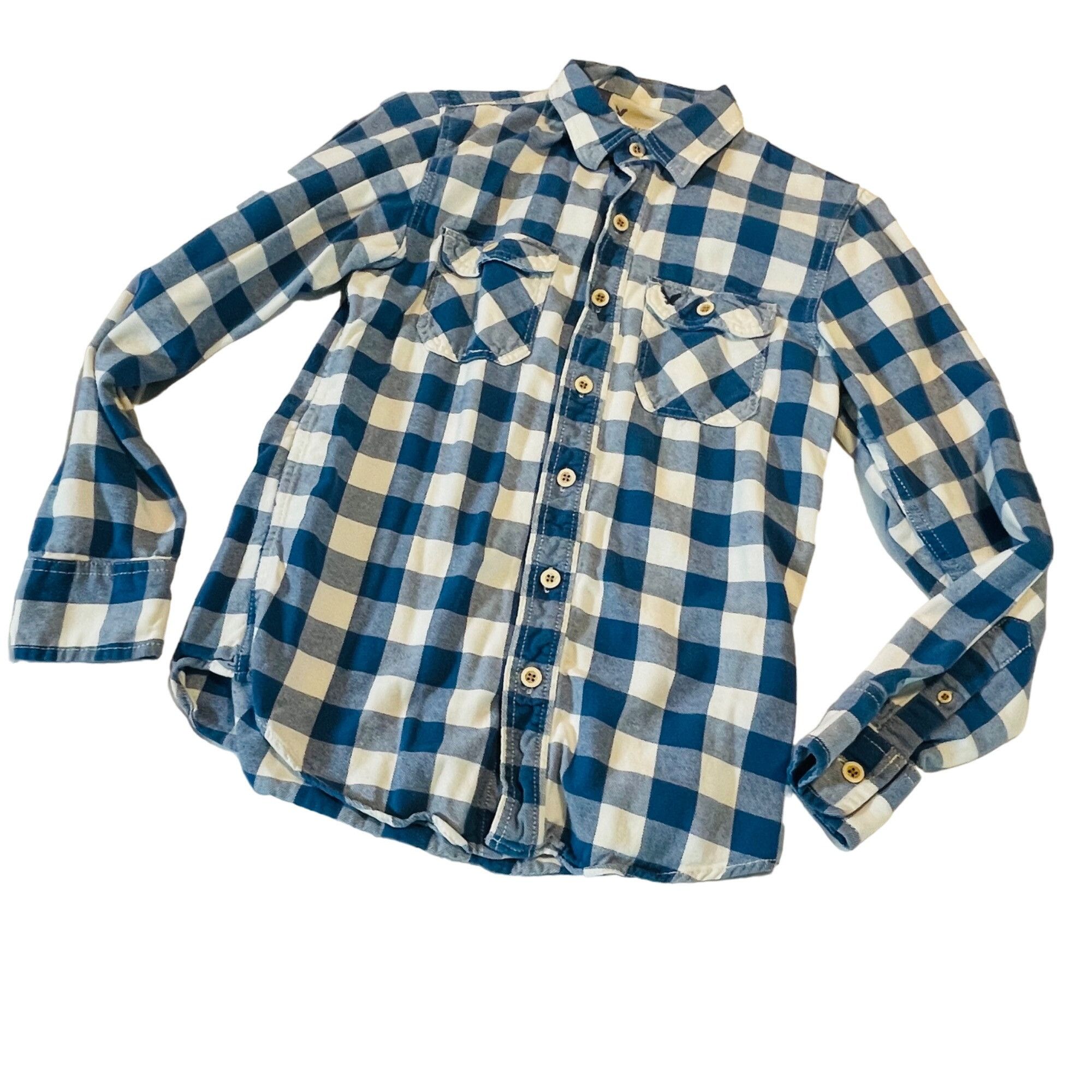 American Eagle Outfitters American Eagle Outfitters Blue & White Plaid Button-Up Shirt Size US XS / EU 42 / 0 - 2 Thumbnail