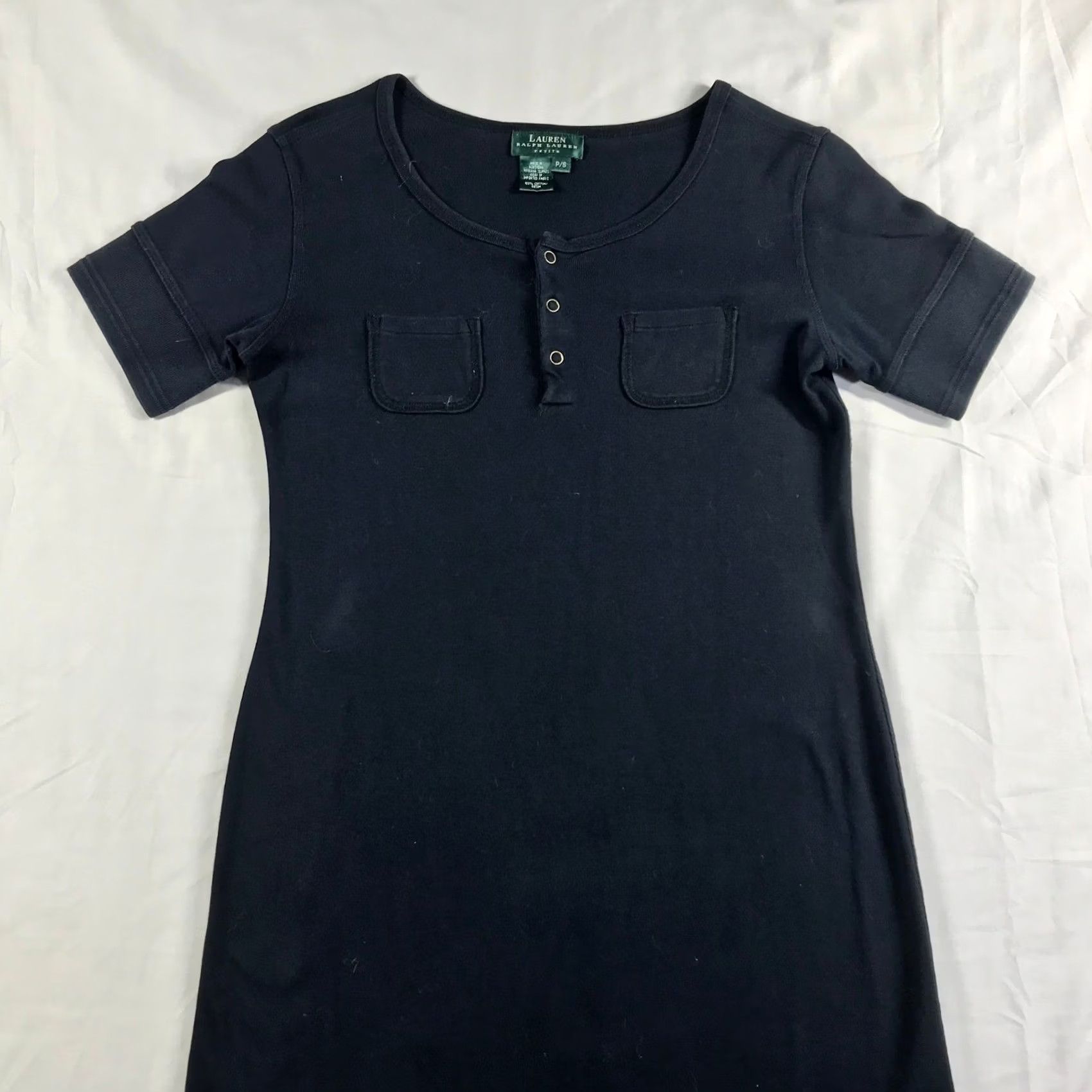 Ralph Lauren Lauren Ralph Lauren Dress Petite P/S Navy Blue Cotton Short Sleeve Henley Shift Size 28" / US 6 / IT 42 - 5 Thumbnail