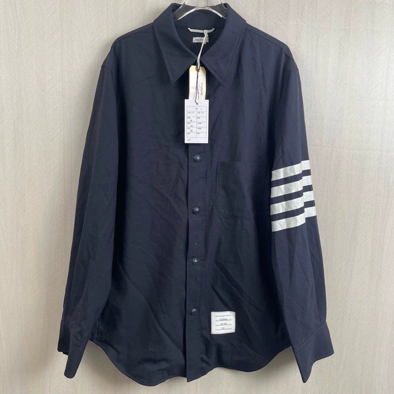 Thom Browne Thom Browne Navy Wool Striped Shirt Jacket-dmc Size US S / EU 44-46 / 1 - 1 Thumbnail