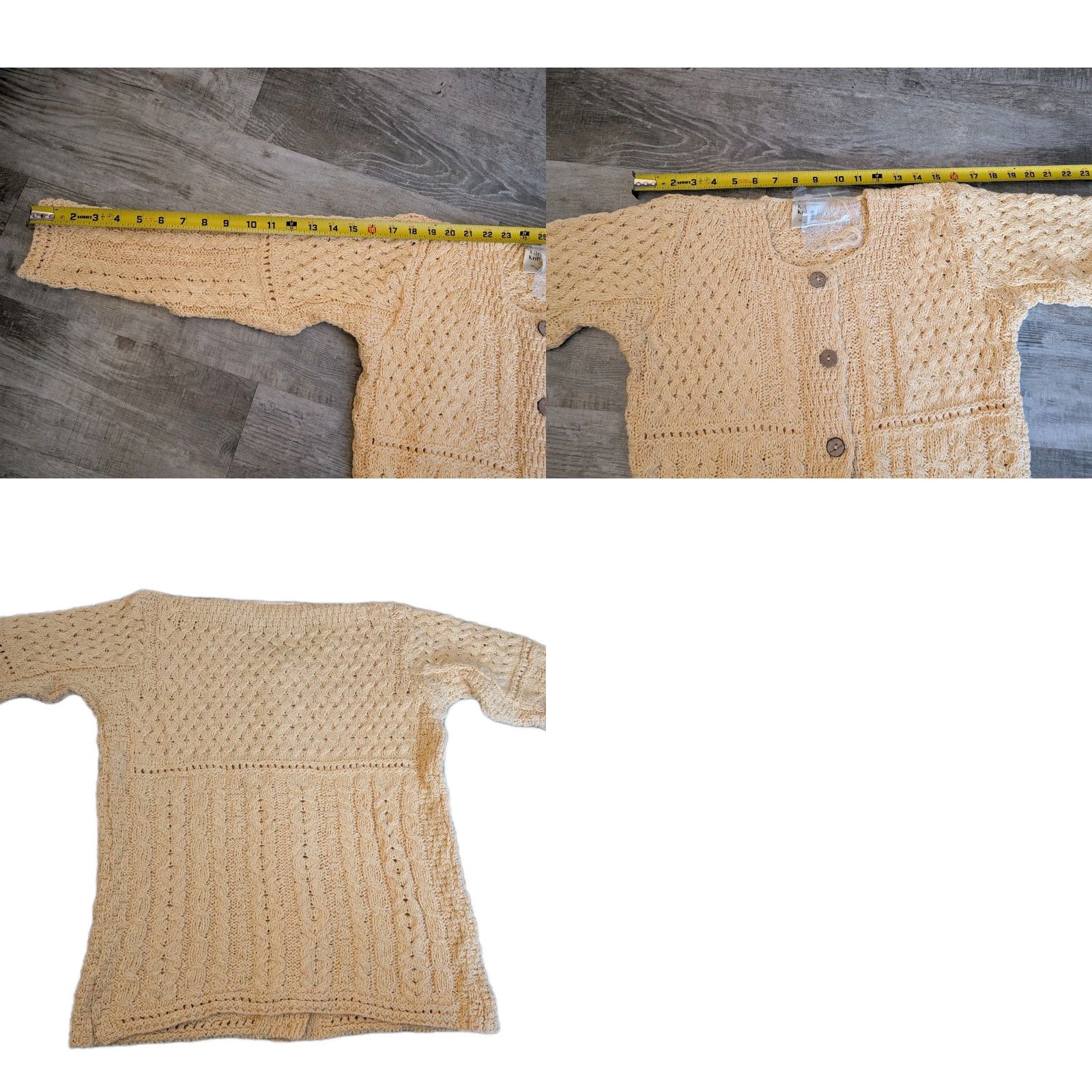 Buttero Kilronan Knitwear Cardigan Sweater Womens XS Yellow Cotton Blend, Linen Knit Geometric Cable-Knit Round Neck Long Sleeve Button Crochet Relaxed Irish Size XS / US 0-2 / IT 36-38 - 9 Thumbnail