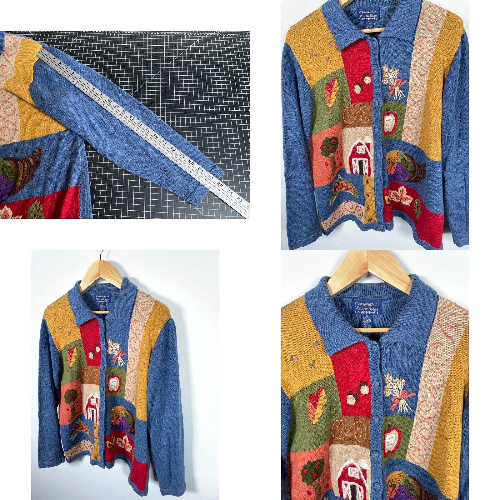 Vintage VINTAGE Willow Ridge Cardigan Women's 1X Blue Autumn Motif Embroidered Knit Sweater 90s Teacher Content: Casual Size XL / US 12-14 / IT 48-50 - 8 Thumbnail