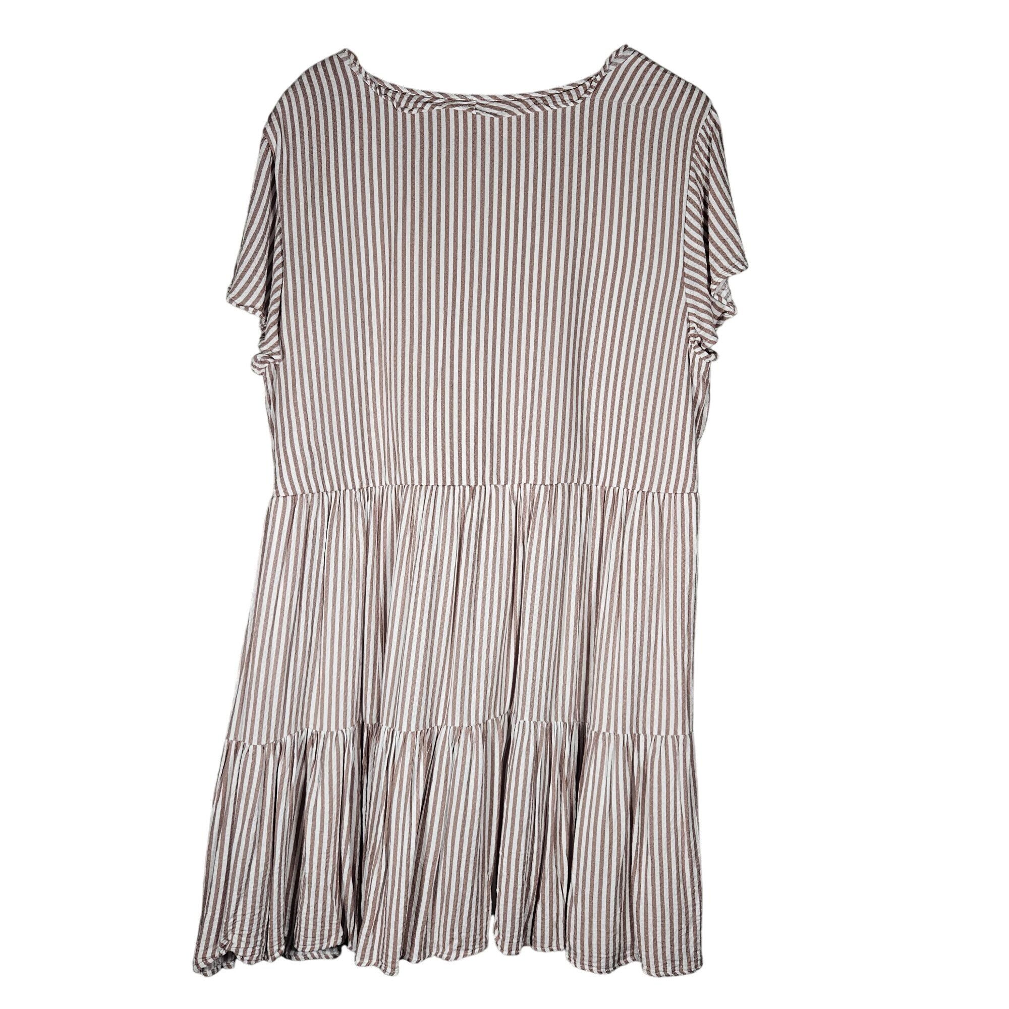 Other Willow & Clay Woman Brown White Striped Dress Large Cottagec Size L / US 10 / IT 46 - 4 Thumbnail