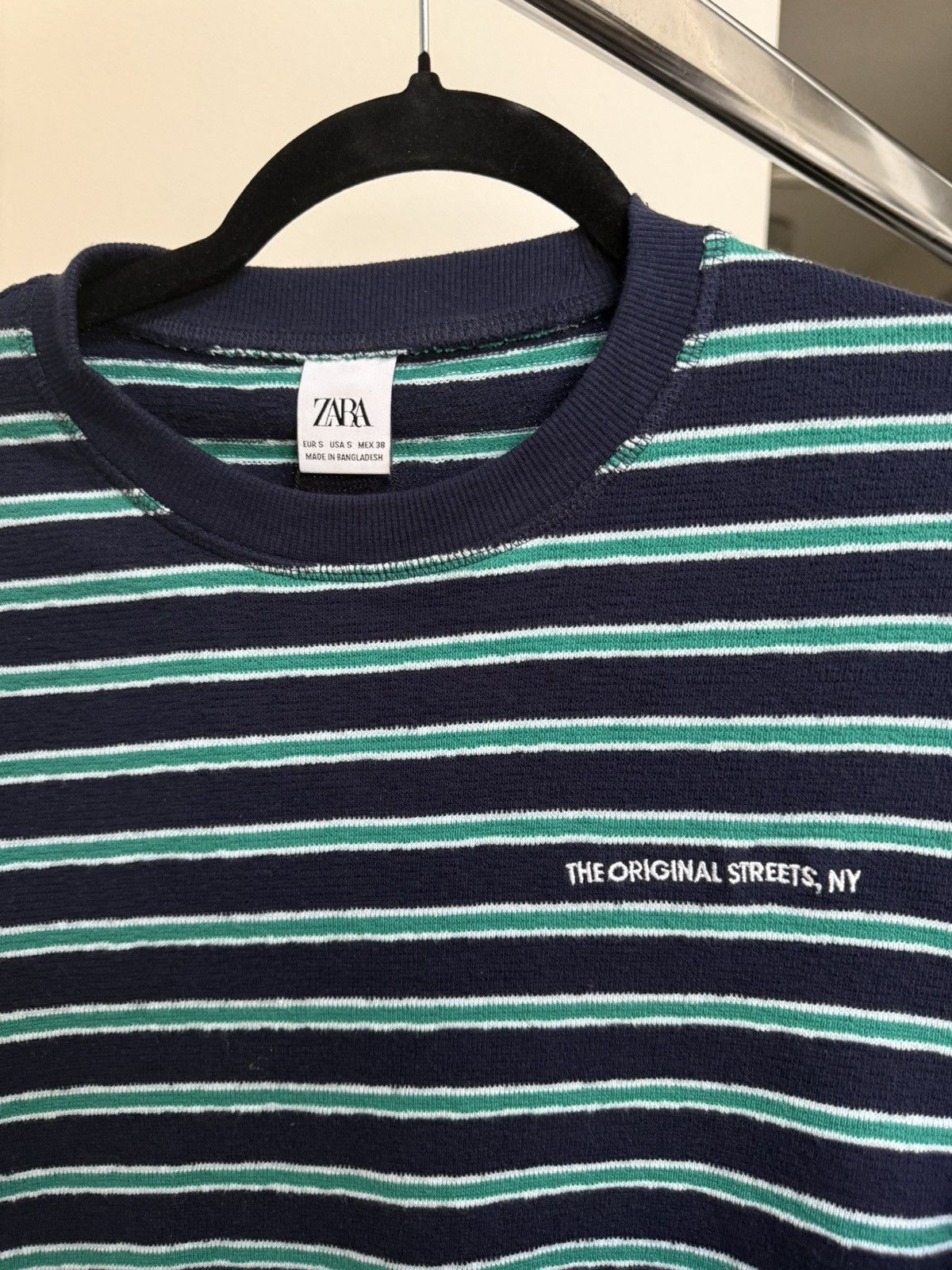 Zara Zara Navy Green White Stripe Tee NY Embroidered Size S Size US S / EU 44-46 / 1 - 6 Thumbnail