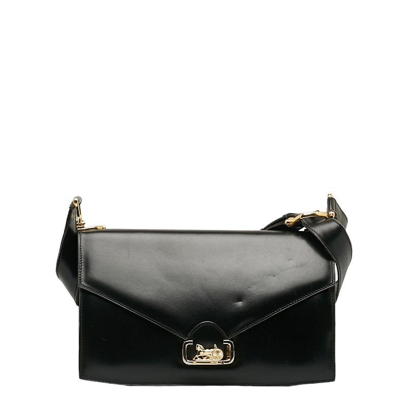 image of Celine Leather Carriage Shoulder Bag in Black, Women's
