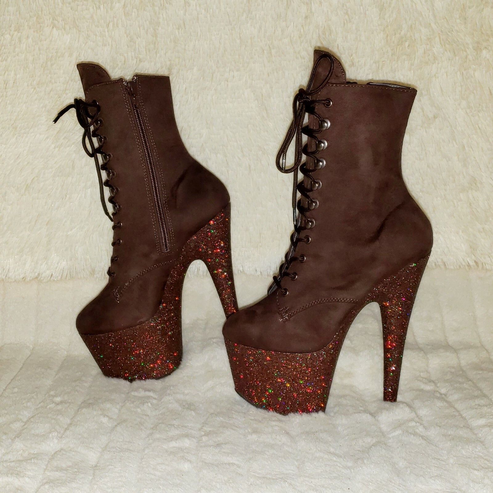 Other Adore 1020FSMG Brown Mocha V Suede & Glitter 7" Heel Platfo Size US 12 / IT 42 - 8 Thumbnail
