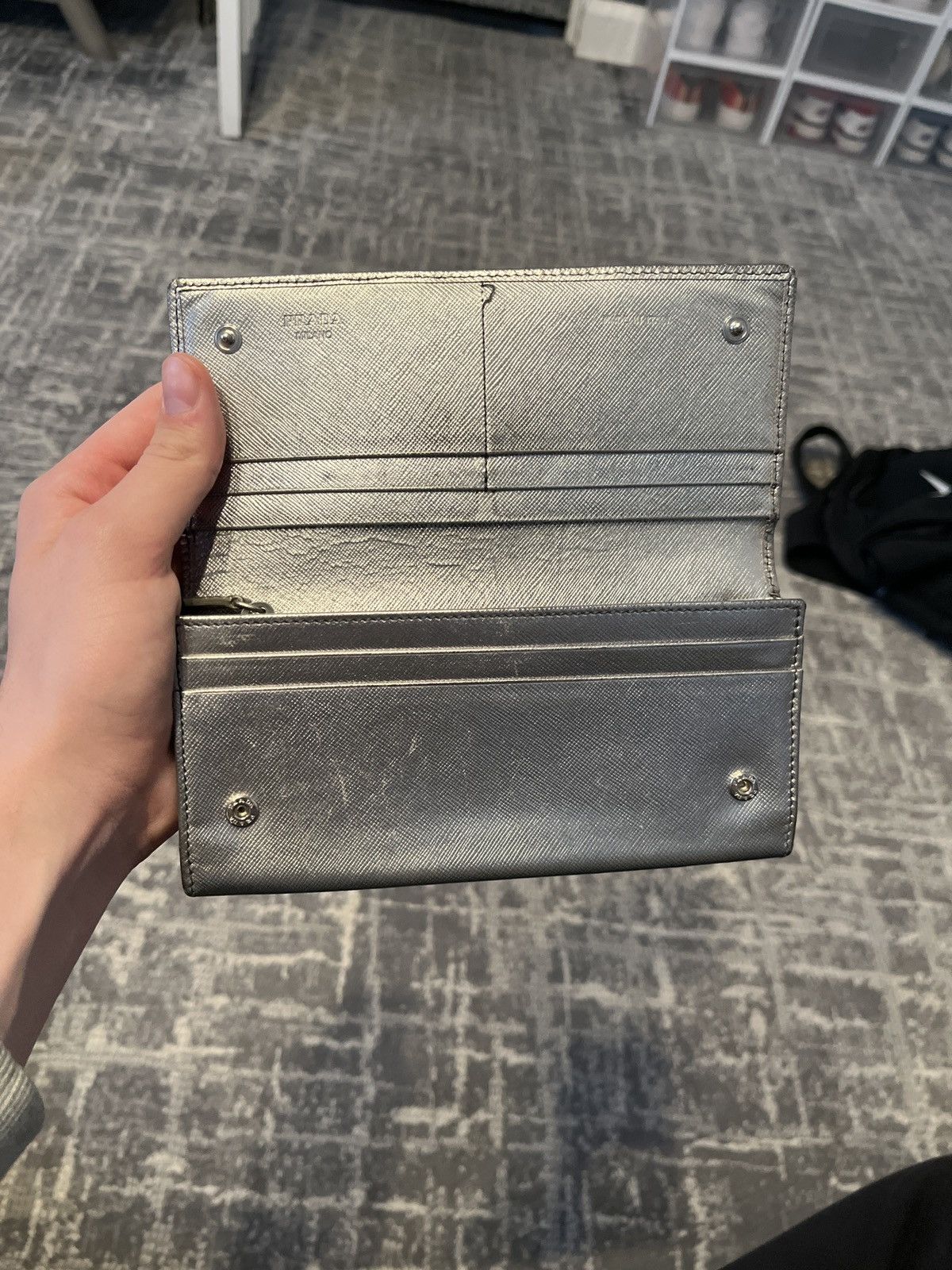 Prada Prada Metallic Silver Saffiano Leather Wallet Size ONE SIZE - 3 Thumbnail