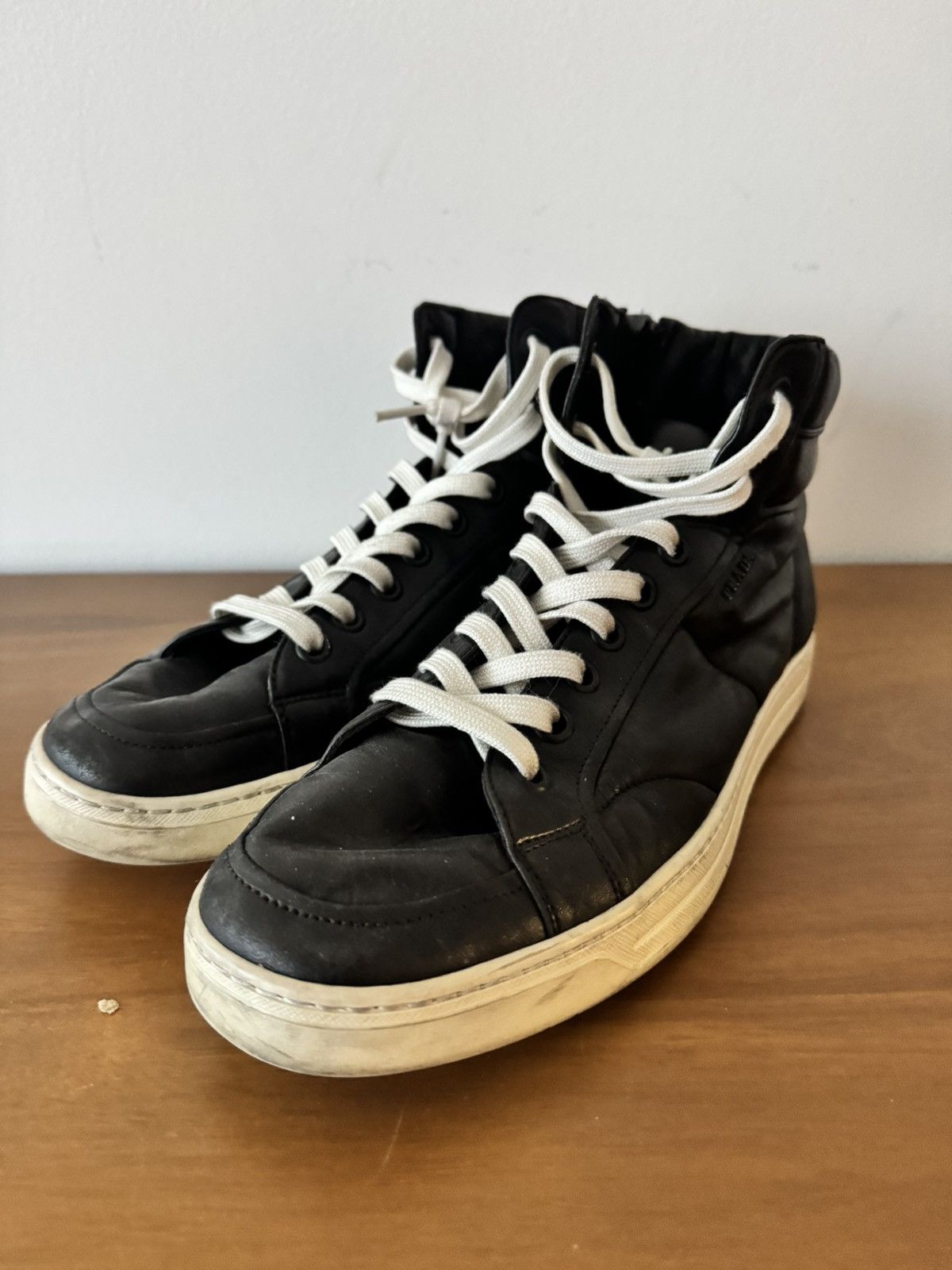 Prada Prada Black Leather High-Top Sneakers Size US 8.5 / EU 41-42 - 1 Thumbnail