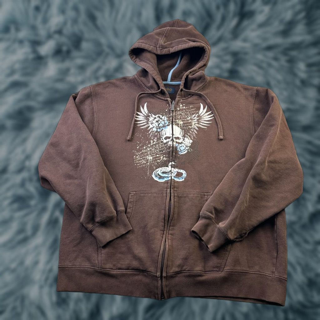 Vintage VINTAGE No Boundaries Hoodie Mens Large Brown Grunge Y2K Full Zip Hooded Logo Pockets Zip Size US L / EU 52-54 / 3 - 1 Thumbnail