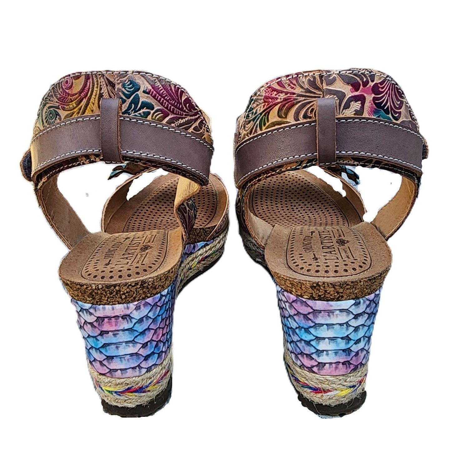 Designer L'Artiste Spring Step Annmarie Embossed Strap Wedge Sandals Size US 10.5 / IT 40.5 - 6 Thumbnail