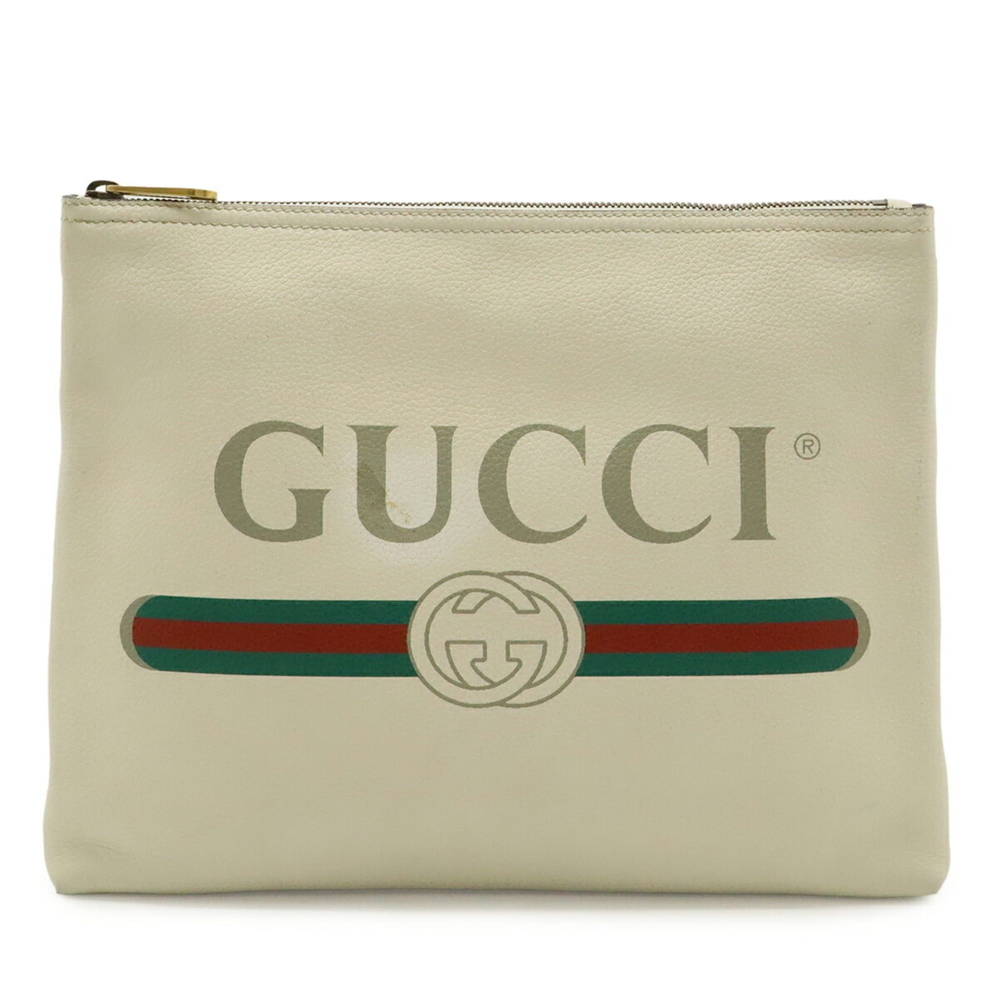 Gucci Gucci Print Medium Portfolio Clutch Bag, Second Leather, Ivory, White, Green, Red, 500981 Size ONE SIZE - 1 Thumbnail
