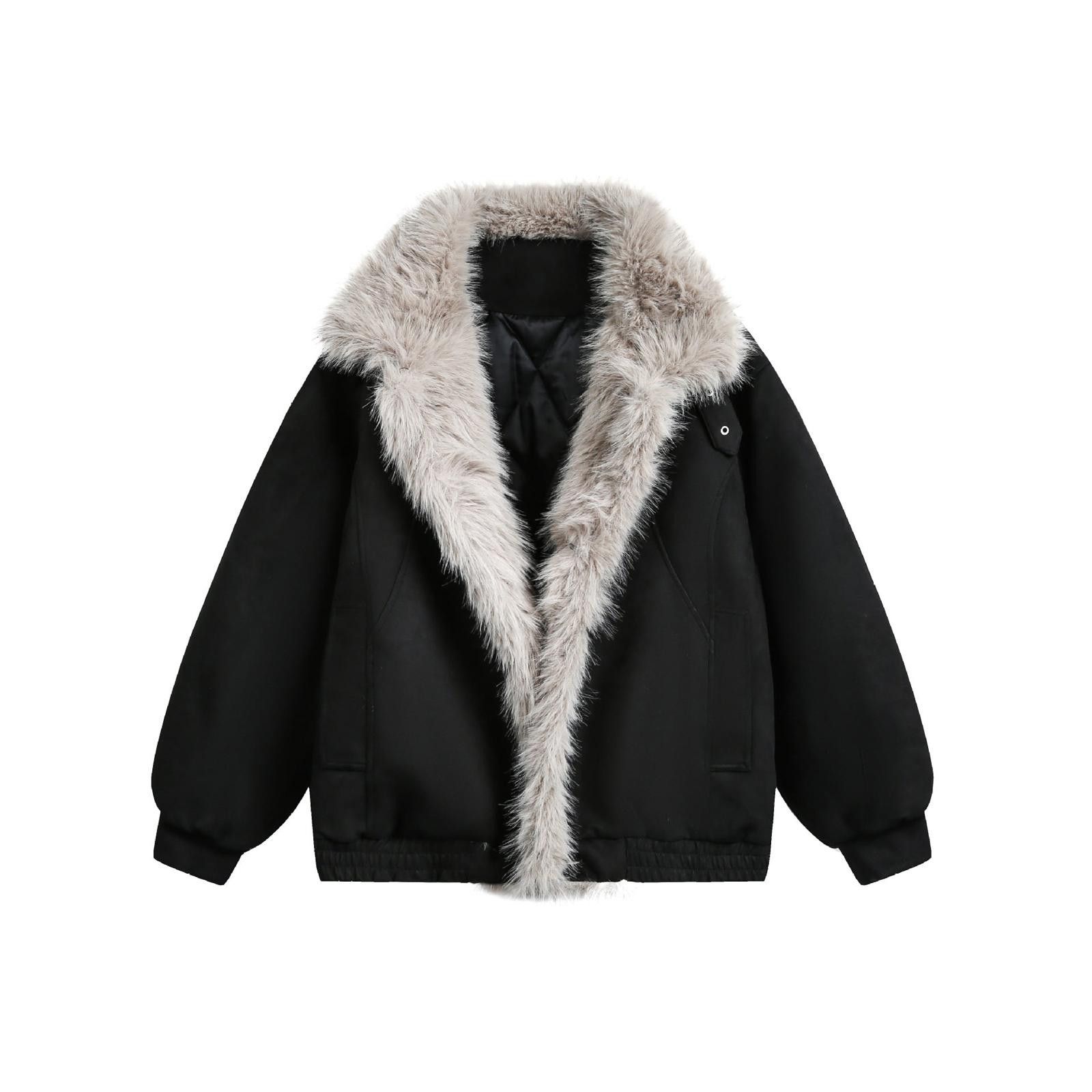 Japanese Brand Black Faux Fur Trim Bomber Jacket, Oversized Fit Outerwear Size US M / EU 48-50 / 2 - 1 Thumbnail