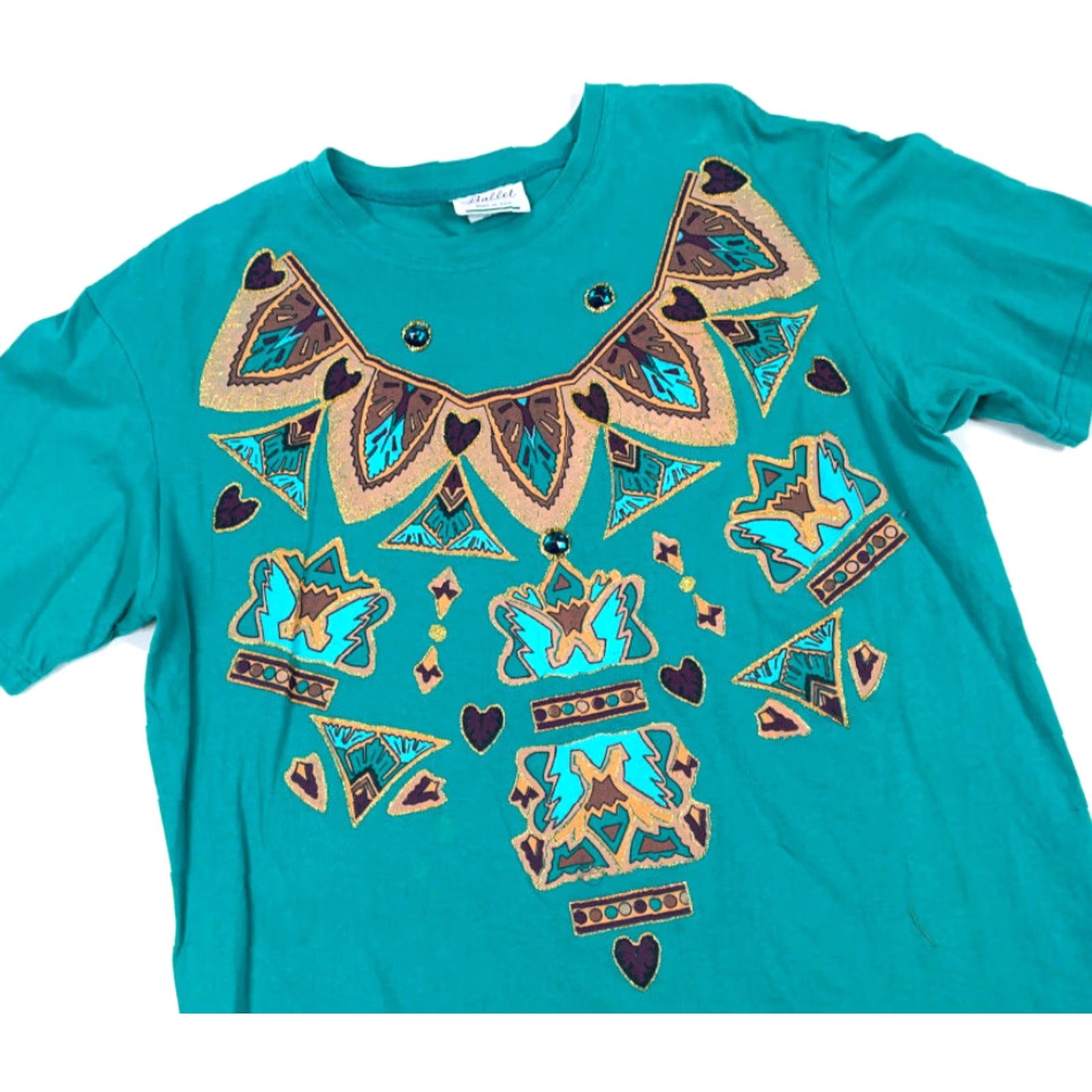 Vintage VINTAGE Ballet Southwestern Jeweled T-Shirt Adult One Size Green Geometric 90s Womens Size ONE SIZE - 3 Thumbnail