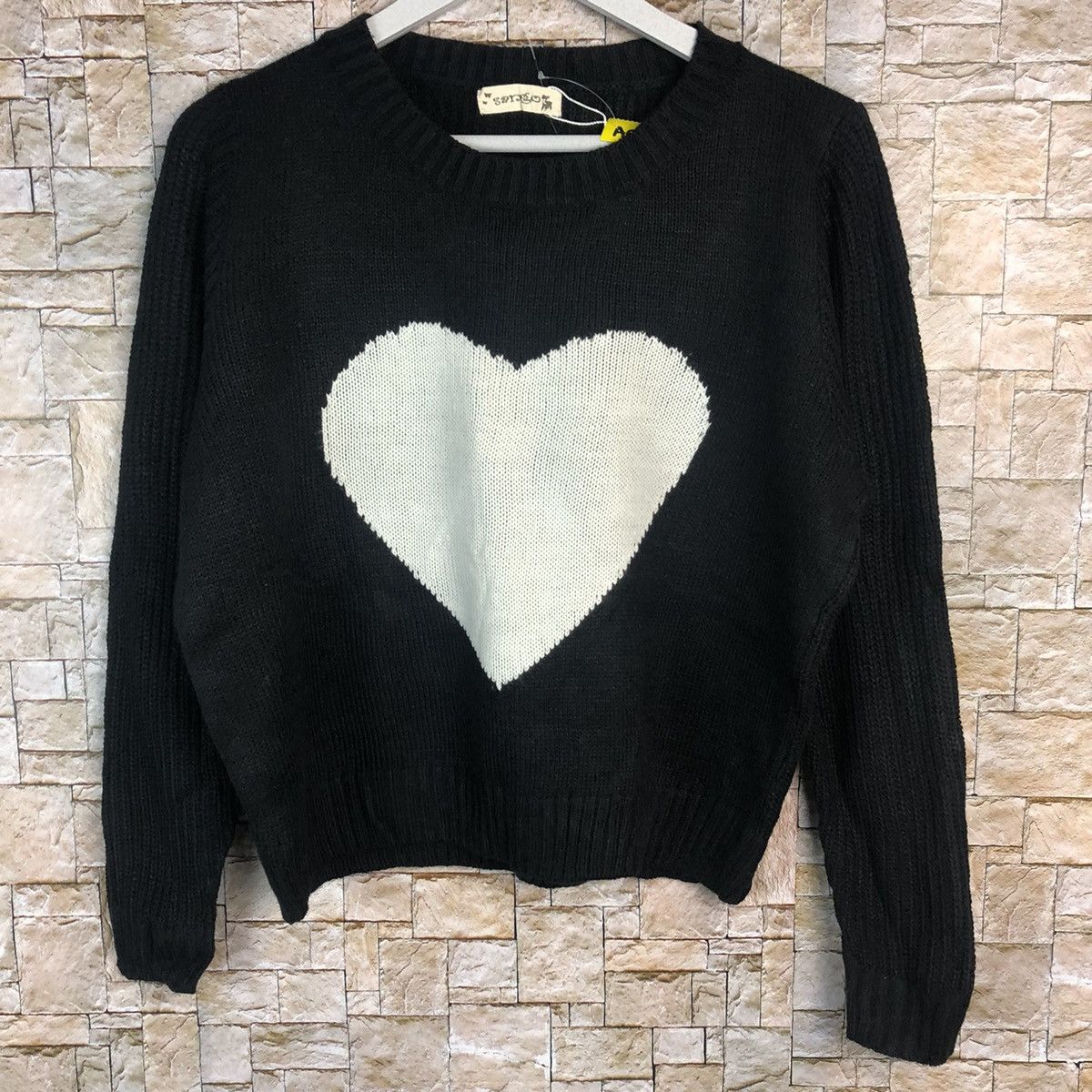 Homespun Knitwear × Japanese Brand Sango love Black white Knitwear sweatshirt #A911 Size M / US 6-8 / IT 42-44 - 3 Thumbnail