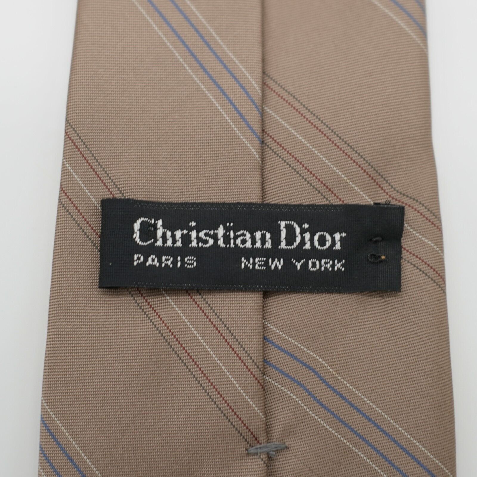 Dior Christian Dior Brown Blue Striped Print Polyester Silk Tie S Size ONE SIZE - 3 Thumbnail