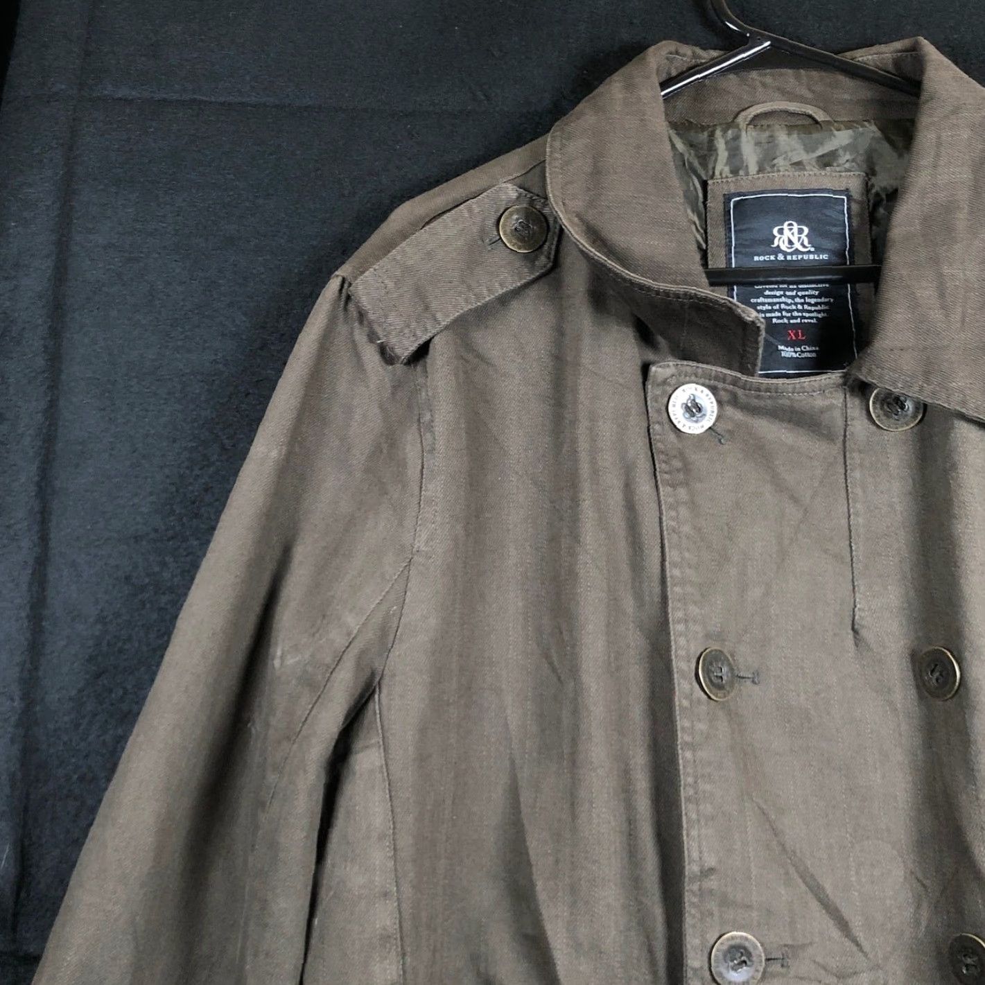 Vintage Rock & Republic Mens Jacket Brown Double Breasted Trench Coat 100% Cotton XL Jacket Men Long Coat Casual Brown Trench Coat, 100% Cotton, XL, Mens Size US XL / EU 56 / 4 - 4 Thumbnail