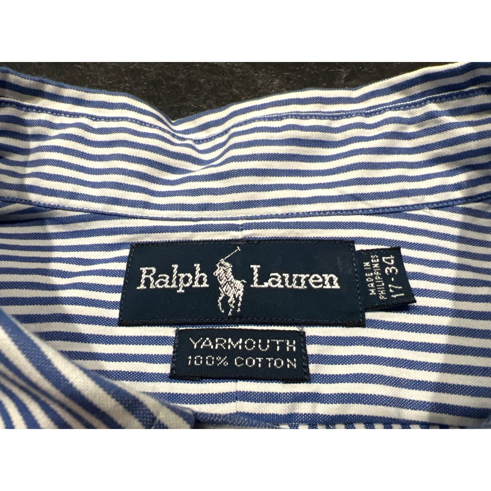 Ralph Lauren VINTAGE? (No) 90s Ralph Lauren Polo Yarmouth Oxford Shirt Mens 17 34 Stripe Blue Flesh Pony Size US XL / EU 56 / 4 - 5 Thumbnail