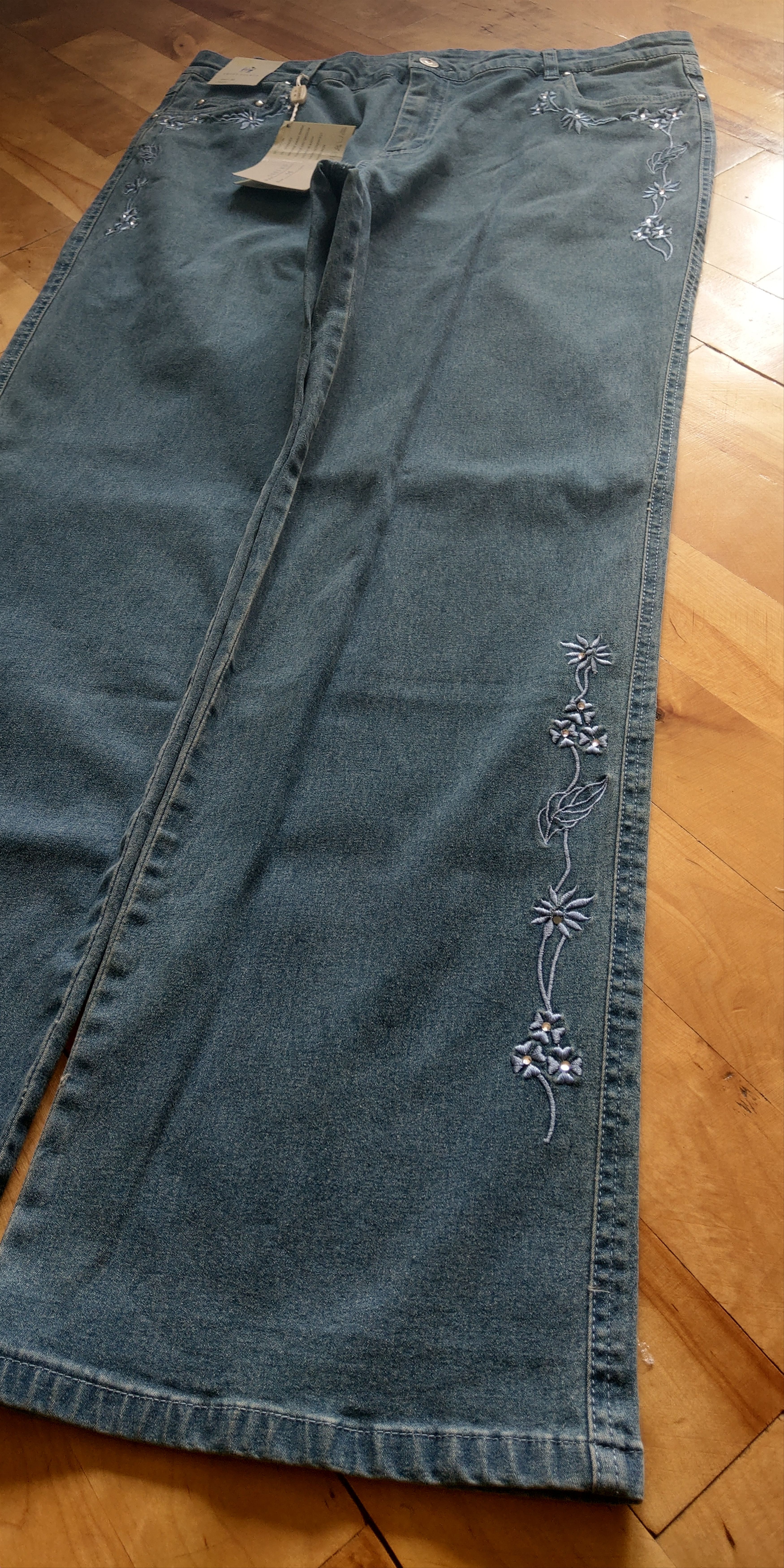 Japanese Brand × Vintage Embroidered Flower Flared Pants y2k opium raver Vintage Wide Size 35" - 3 Thumbnail
