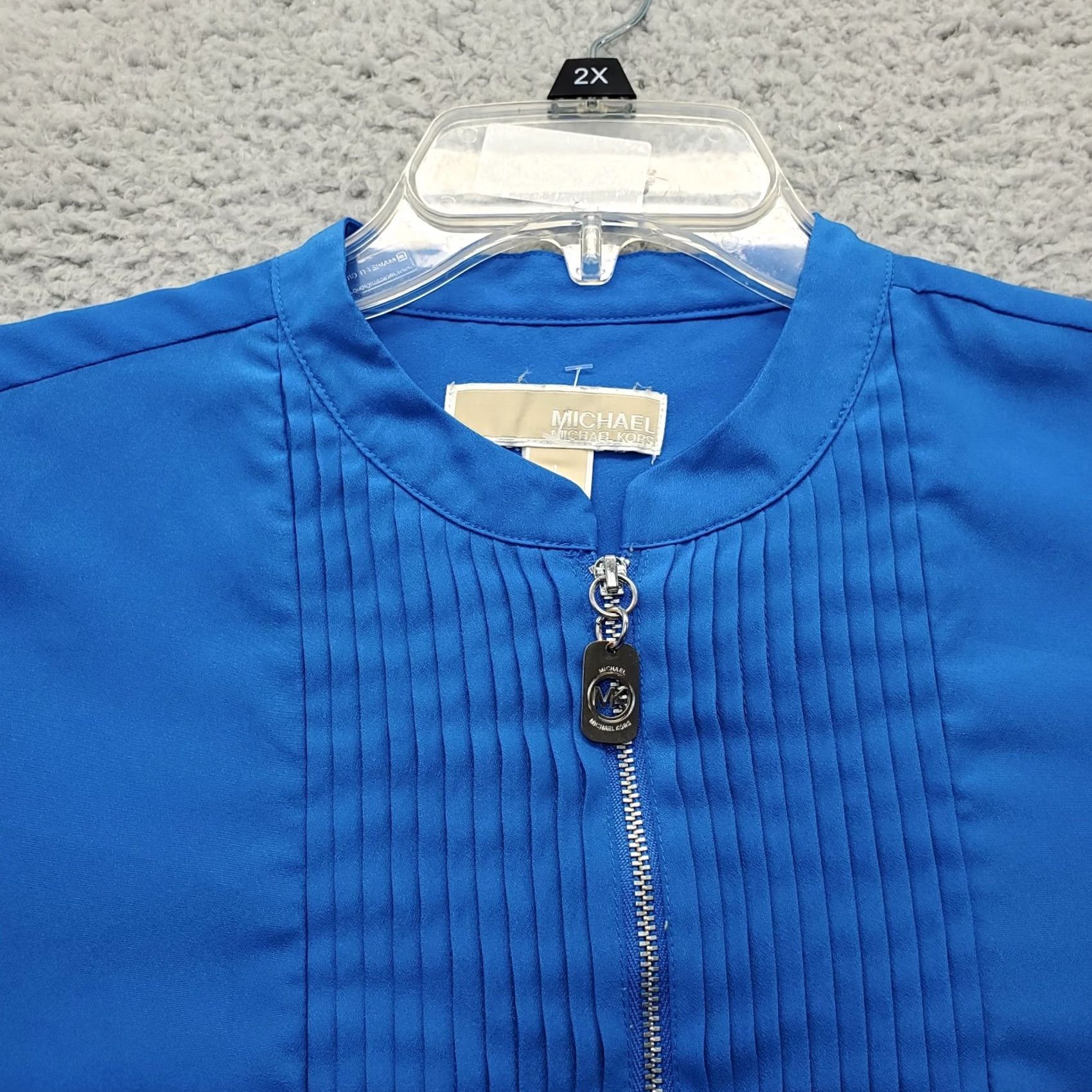 Michael Kors Michael Kors Blouse Womens Large Blue Pleated Roll Tab Long Sleeve 1/2 Zip Shirt Womens Size L Mockups Size L / US 10 / IT 46 - 5 Thumbnail