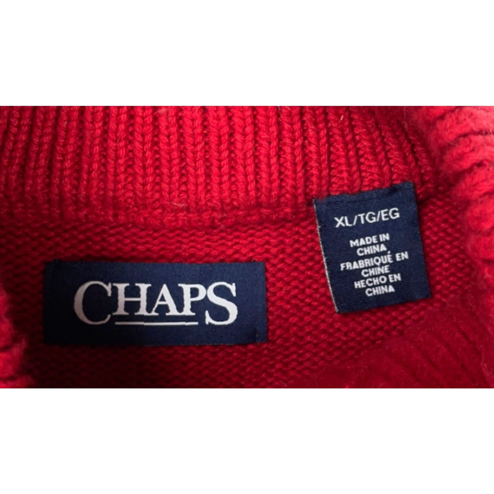 Chaps VTG Chaps Pullover Sweater Heavyweight Cotton Knit Cable-Knit Red Crew Neck Men's XL 90s Vintage Casual Long Sleeve Size US XL / EU 56 / 4 - 3 Thumbnail
