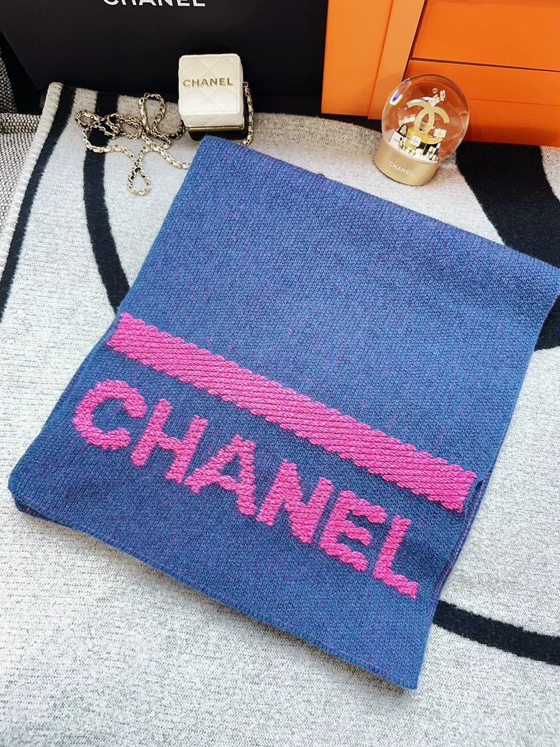 Chanel Chanel 22K rose pink letter logo dark blue cashmere scarf Size ONE SIZE - 2 Thumbnail