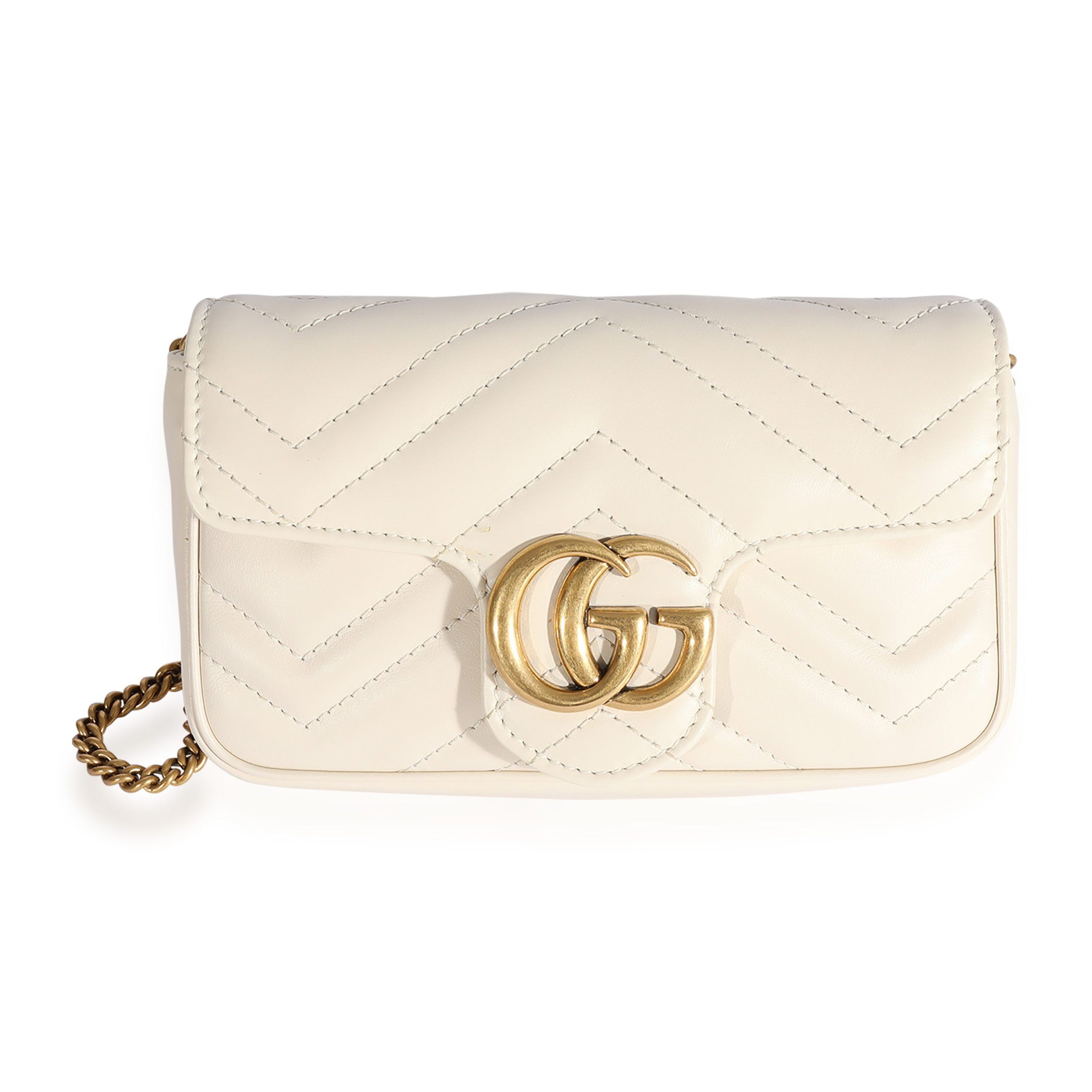 Gucci White Matelass√© Leather Super Mini Marmont Bag