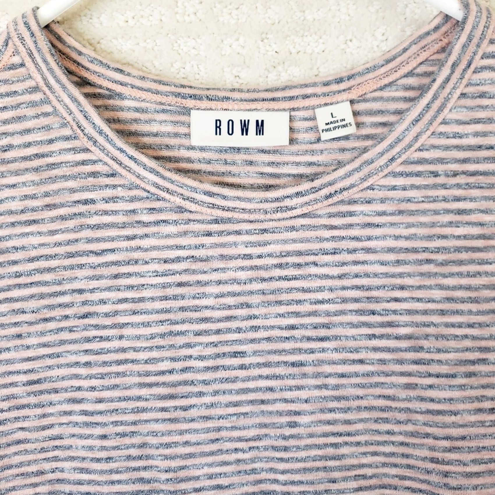 Vintage ROWM Shirt Men L Gray Peach Striped Crew Neck Short Sleeve Cotton Knit T-Shirt, Regular, All Seasons, Easy Care, Rowm Labels & Logos Size US L / EU 52-54 / 3 - 4 Thumbnail