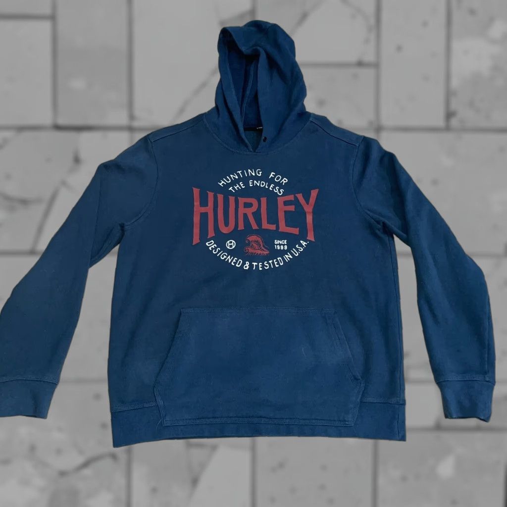 Hurley VINTAGE Hurley Navy Blue Graphic Hoodie Mens Size L Size US L / EU 52-54 / 3 - 1 Thumbnail