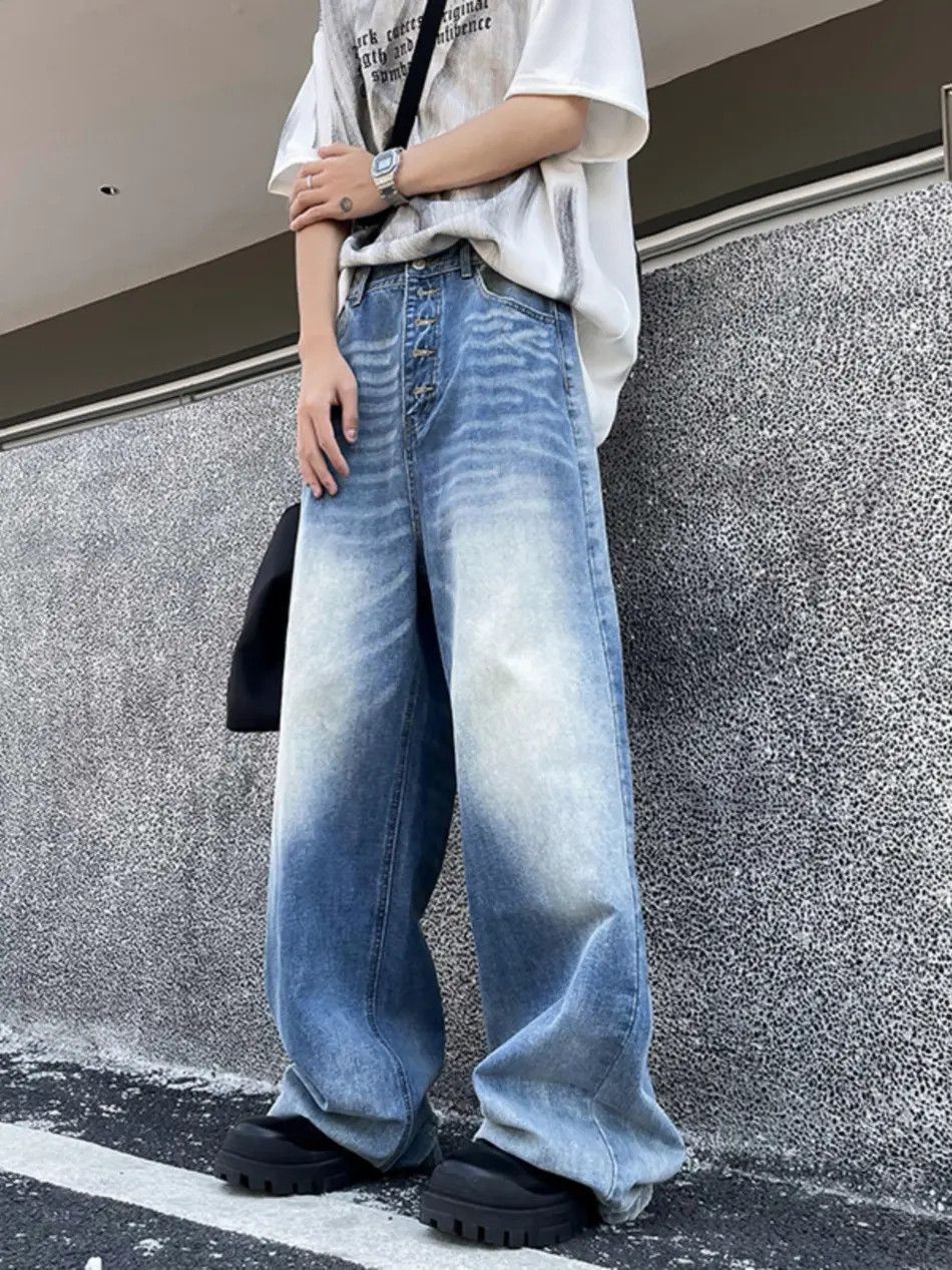 Japanese Brand Retro Versatile Loose Straight Leg Wide Leg Jeans Size US 30 / EU 46 - 2 Thumbnail