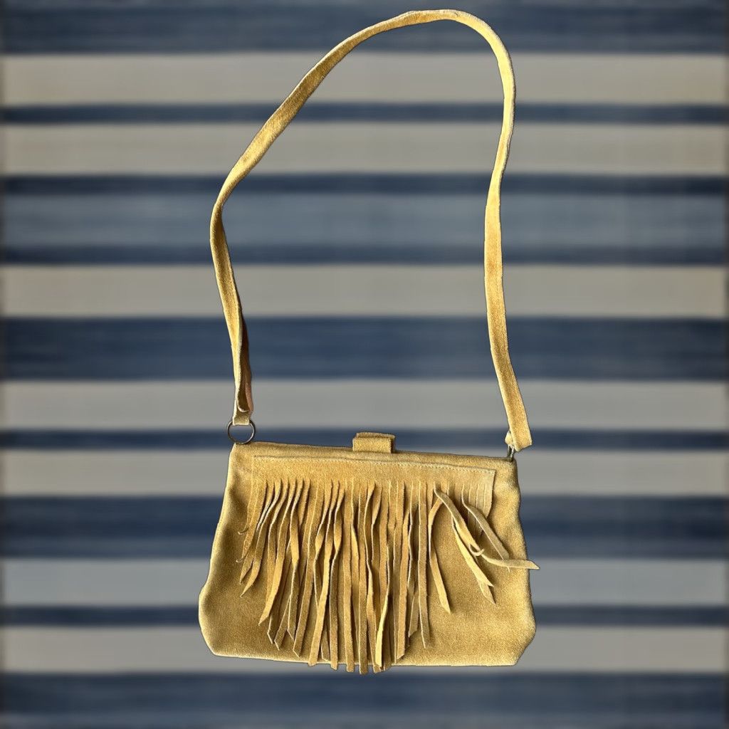 Vintage VINTAGE Fringed Leather Suede Shoulder Strap Bag Western Boho Hippy Size ONE SIZE - 1 Thumbnail