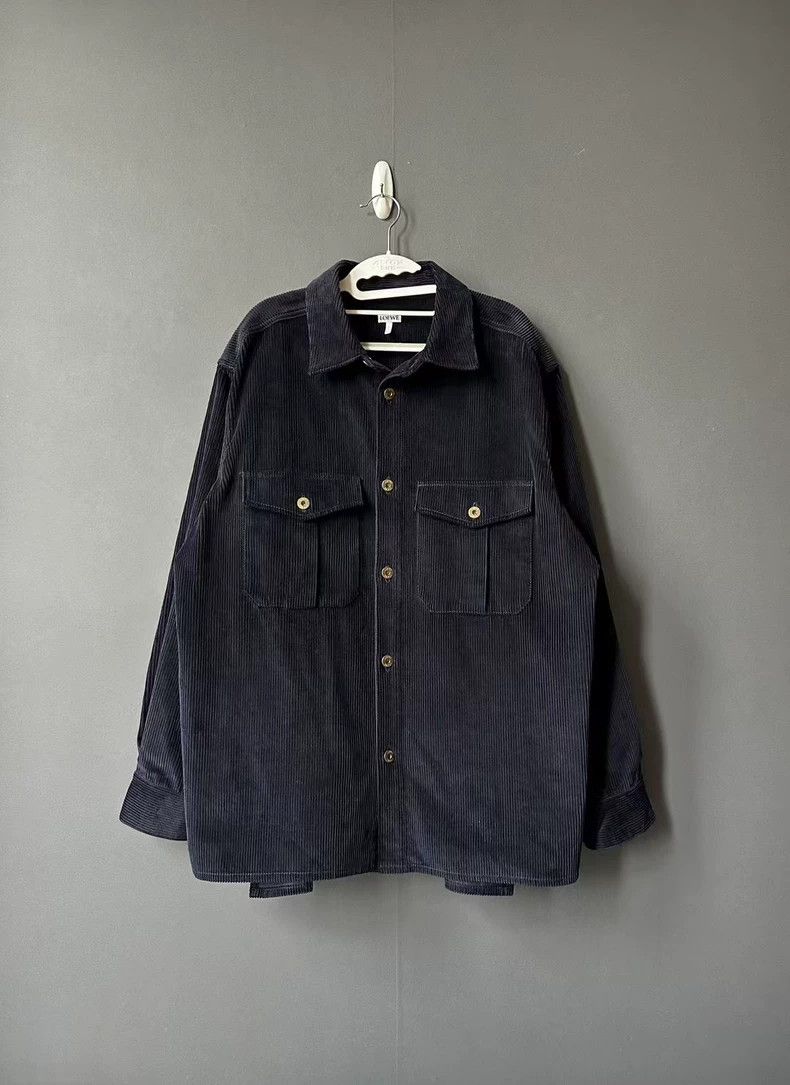 LOEWE Dark blue corduroy leather jacket