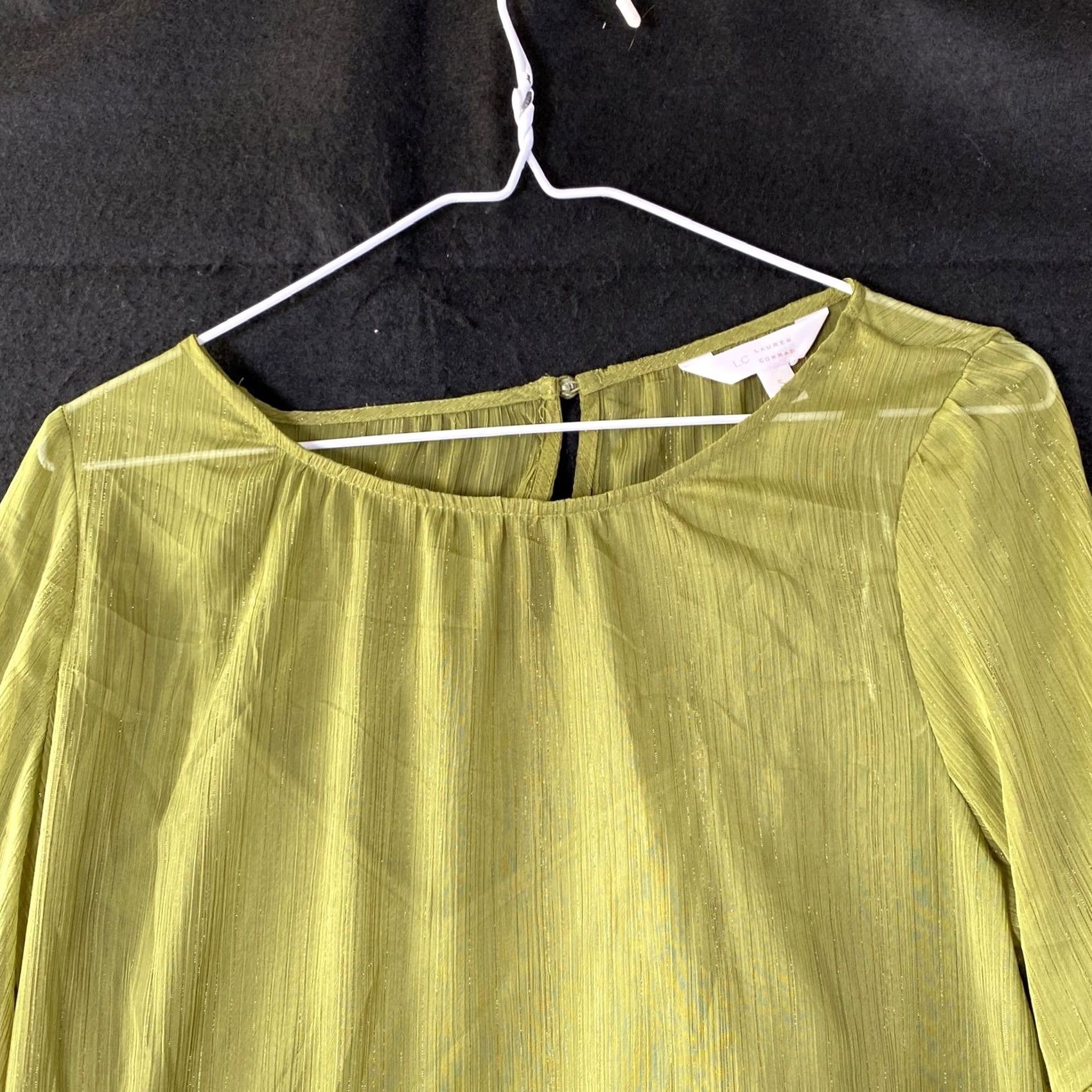Lauren Conrad VINTAGE LC Lauren Conrad Womens Blouse Green Yellow Round Neck Sheer Bell Sleeve S Size S / US 4 / IT 40 - 2 Thumbnail