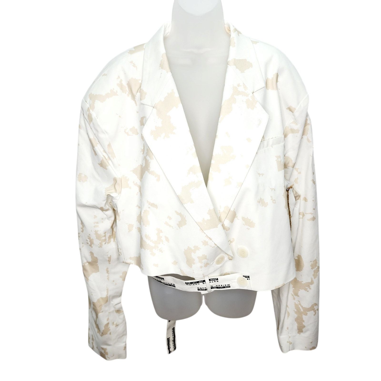 Other Maison Blanche Cream & Tan Bleached Print Cropped Jacket Size XXL / US 16-18 / IT 52-54 - 1 Thumbnail