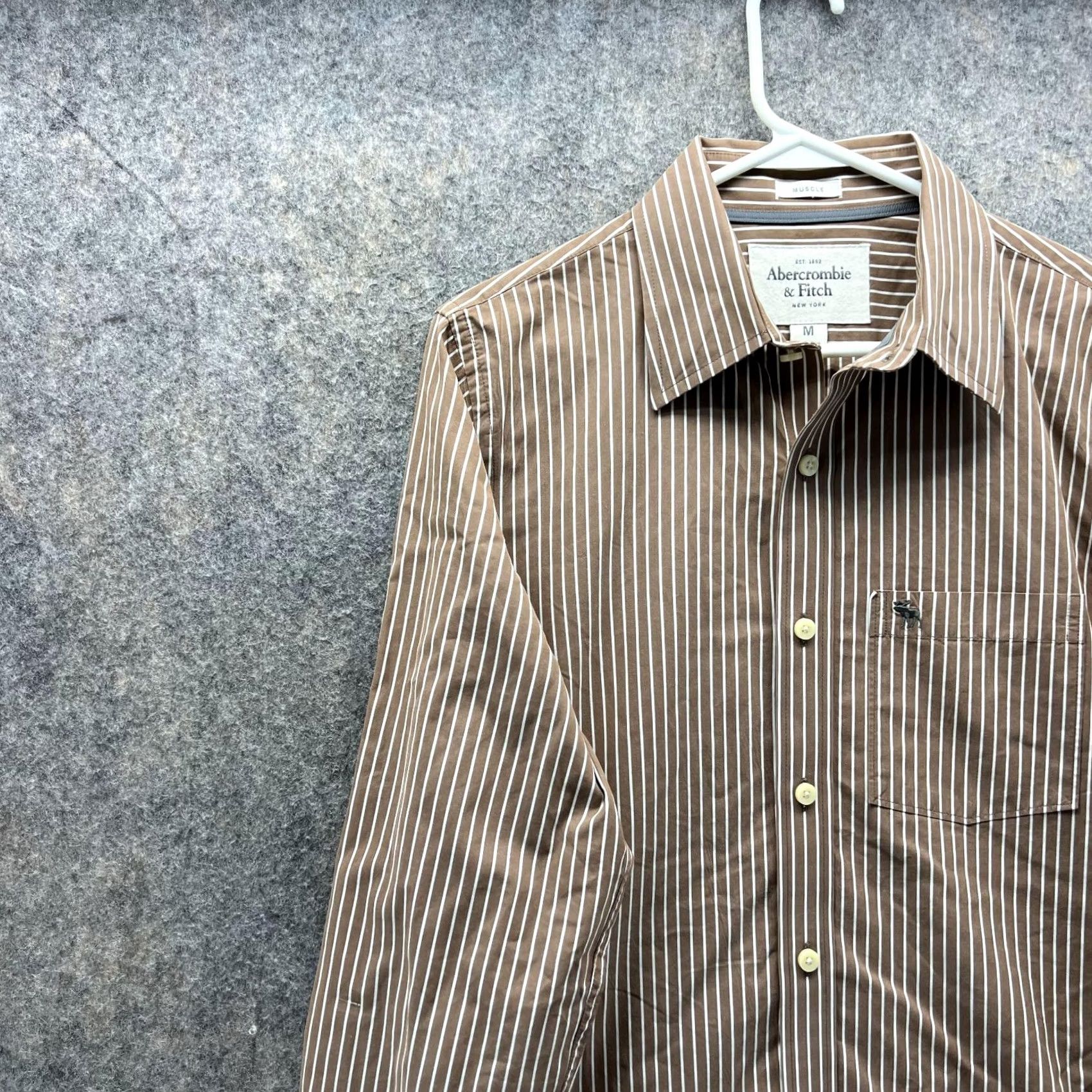 Abercrombie & Fitch VINTAGE Abercrombie & Fitch Shirt Men Medium Brown Striped Button-Down Casual Long Sleeve Muscular Fit Size US M / EU 48-50 / 2 - 3 Thumbnail