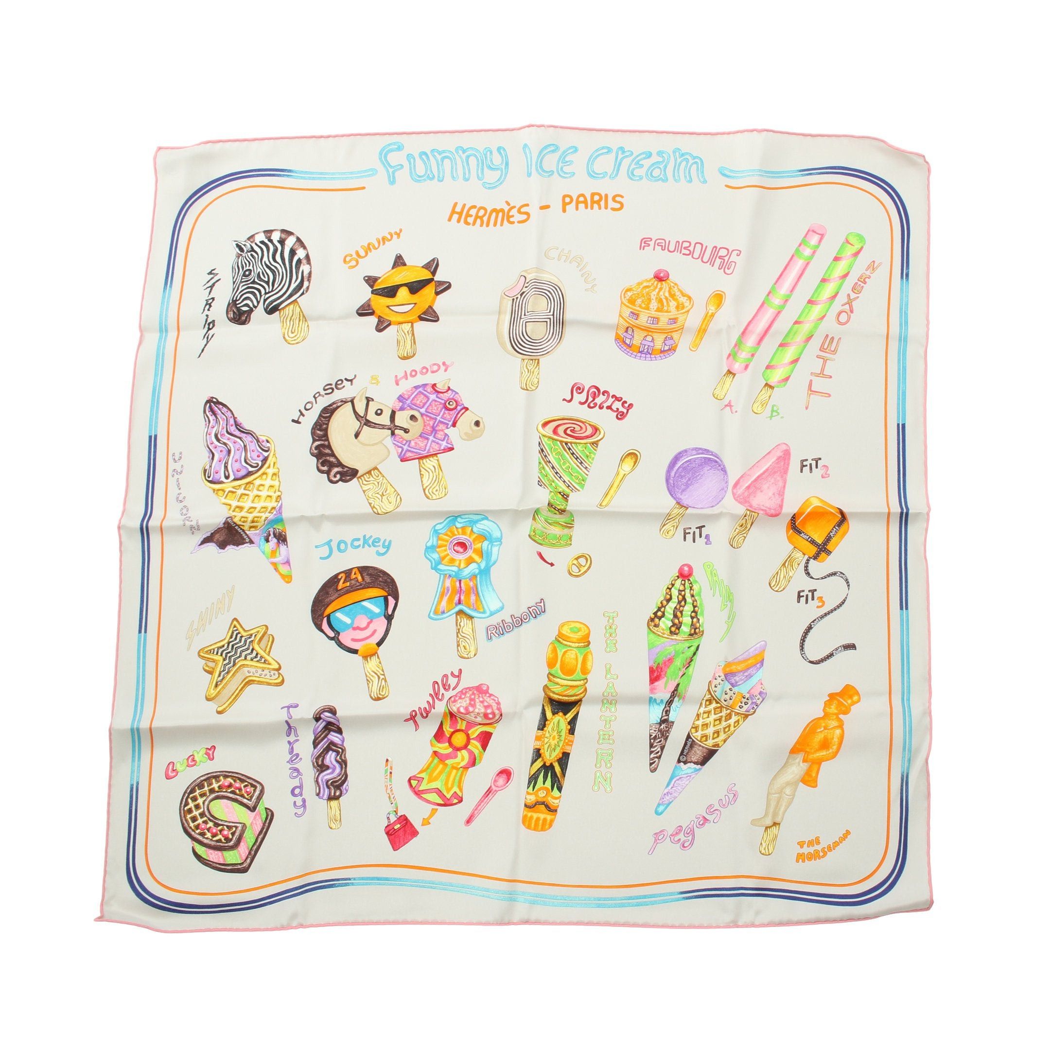 Hermes Hermes Carres 70 Funny Ice Cream Scarf Silk Light Gray Multicolor Size ONE SIZE - 1 Thumbnail