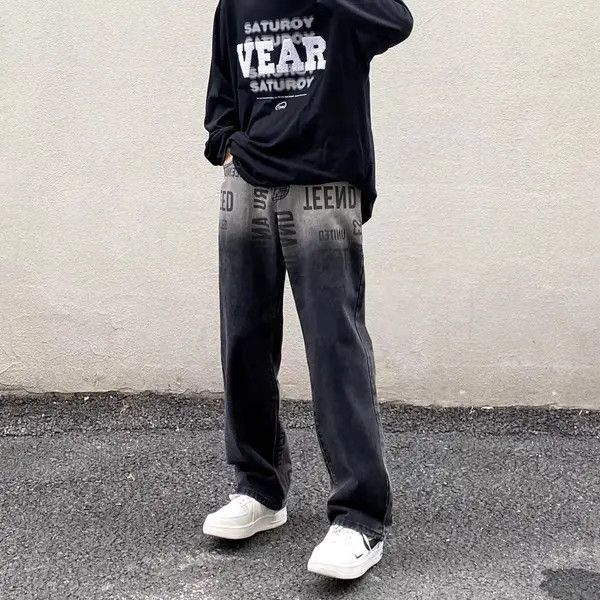 VIBE High Street Washed Distressed Gradient Letter Print Jeans Size US 30 / EU 46 - 1 Thumbnail