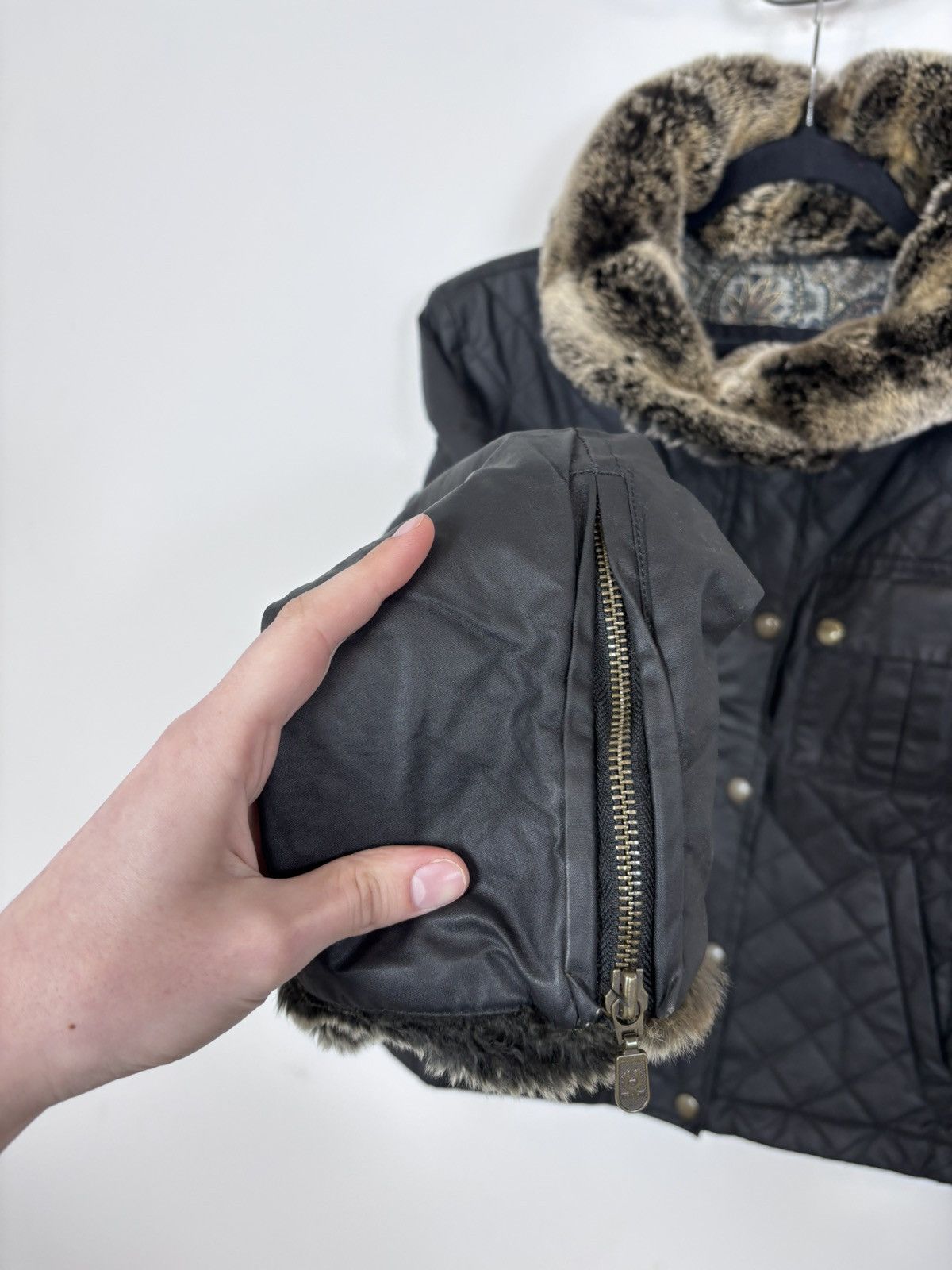 Belstaff Belstaff Gold Label Women’s Black Waxed Jacket Fur Trim Size L / US 10 / IT 46 - 15 Thumbnail