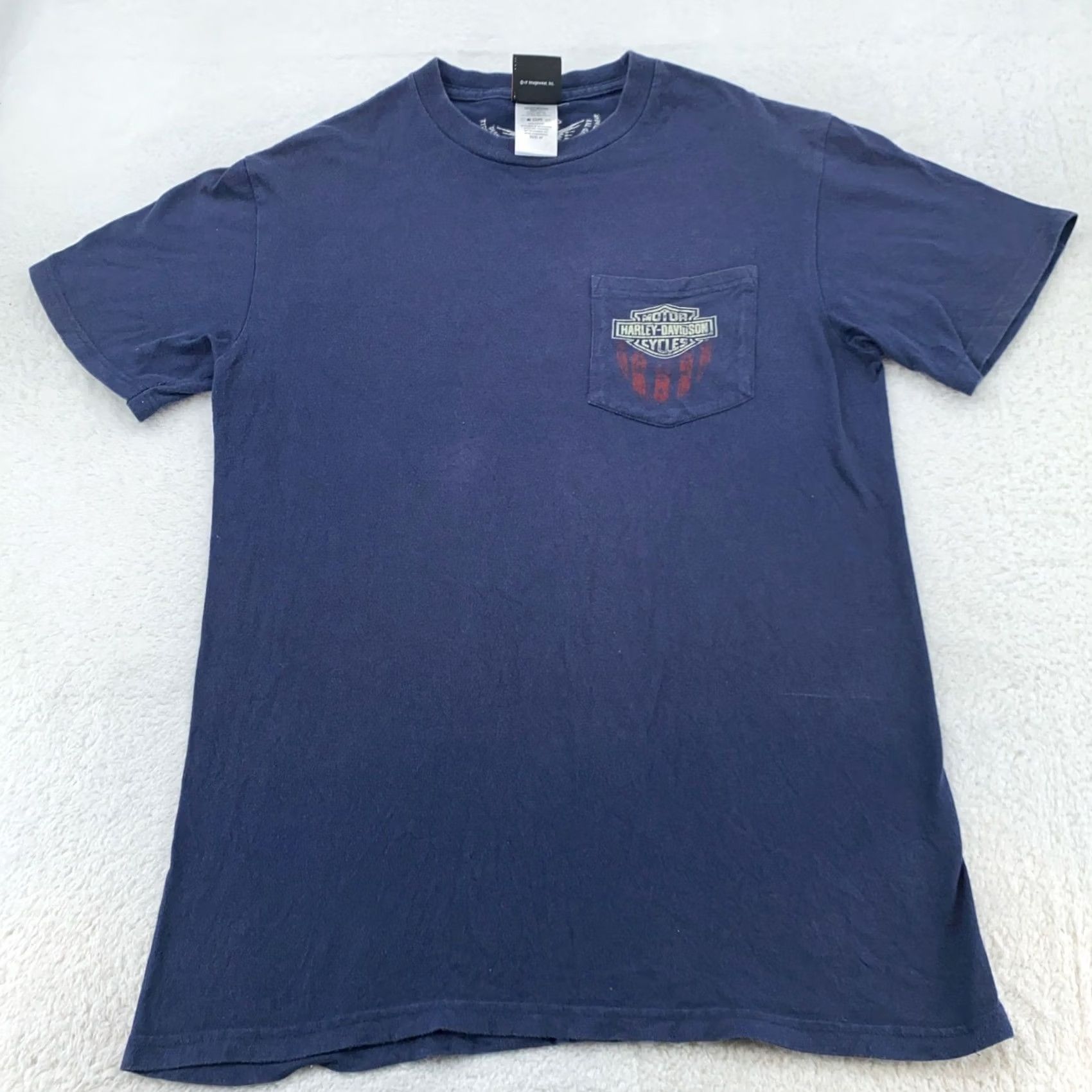 Harley Davidson Harley-Davidson Pocket Shirt Mens Medium Tee Blue Graphic Print Motorcycle USA Biker Classic Motorcycle NH 90s Size US M / EU 48-50 / 2 - 3 Thumbnail