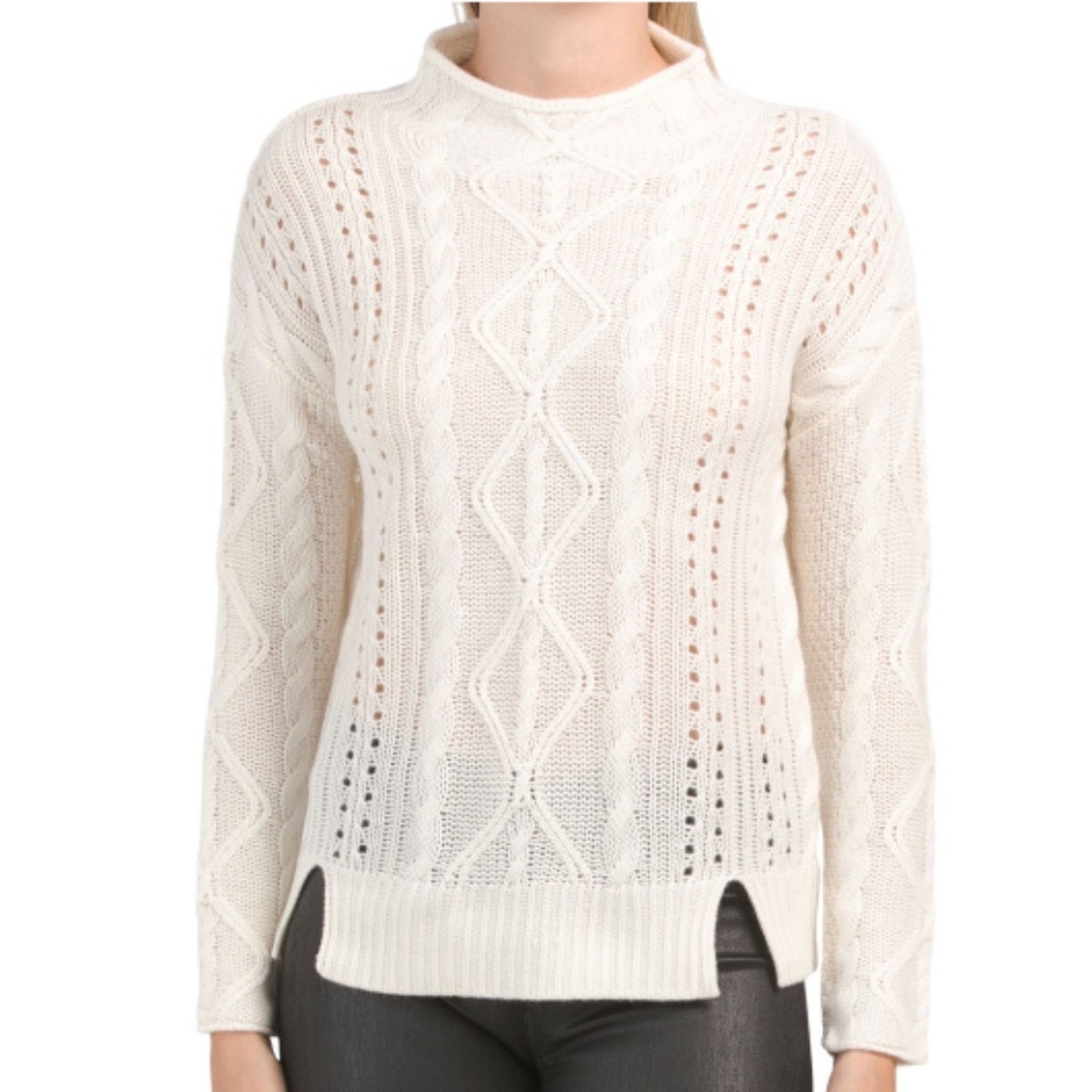Elie Tahari Funnel Neck Cable Knitted Cashmere Sweater from ELIE TAHARI Size L / US 10 / IT 46 - 9 Thumbnail