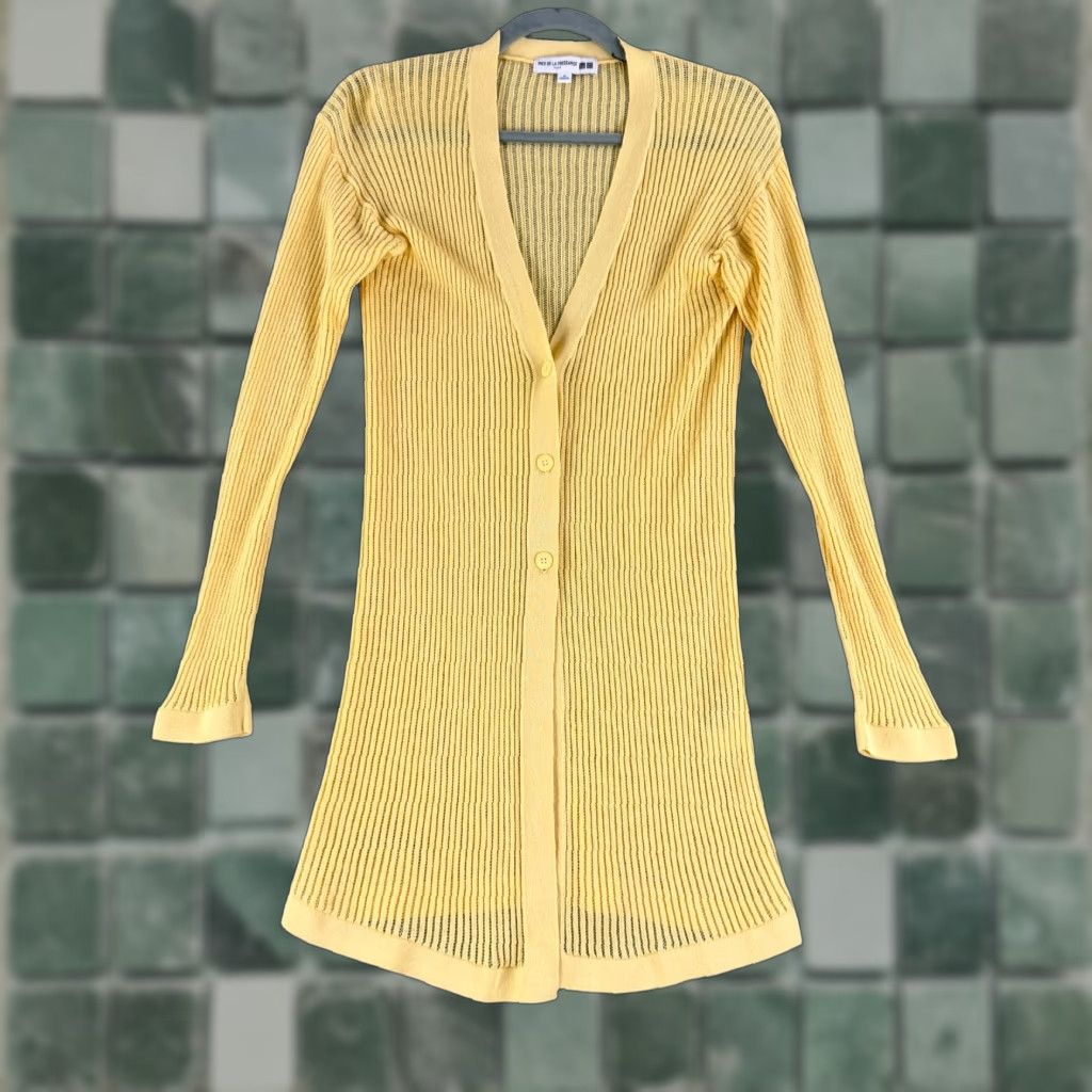 Uniqlo Uniqlo Cardigan Sweater Womens M Yellow Long Sleeve V-Neck Knit Open-Knit Casual Preppy Paris Pattern Solid Size M / US 6-8 / IT 42-44 - 1 Thumbnail