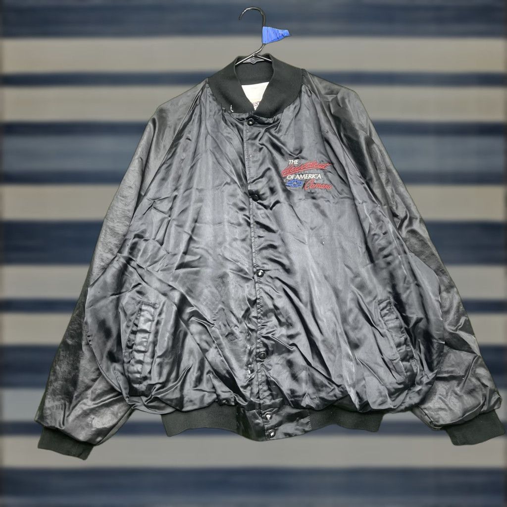 Vintage VINTAGE WestArk USA Chevrolet Camaro Jacket Mens 2XL Black Satin Bomber Heartbeat of America USA Cars 90s Mens Size US XXL / EU 58 / 5 - 1 Thumbnail