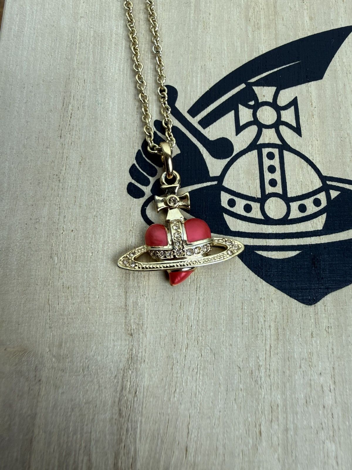 Vivienne Westwood Vivienne Westwood Diamante Heart Pendant Necklace Red Gold Size ONE SIZE - 6 Thumbnail